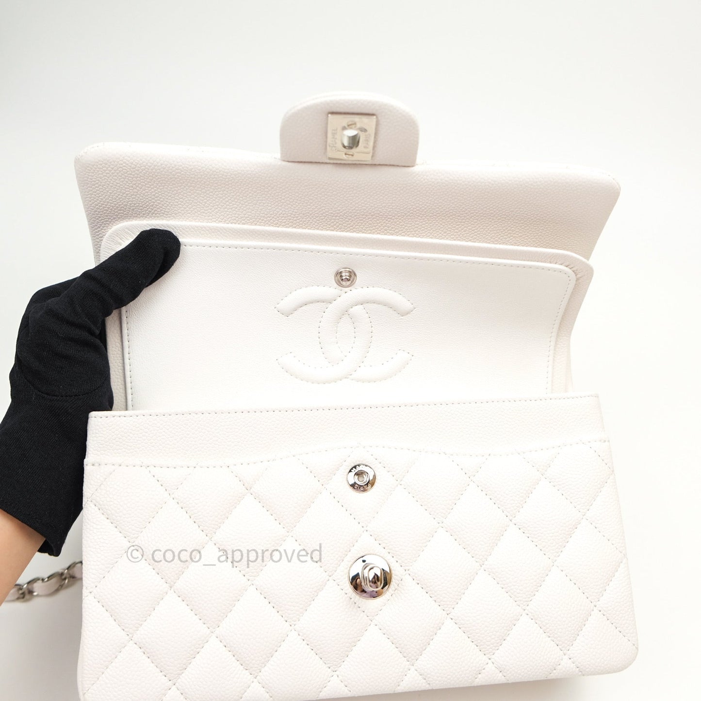 Chanel Classic Small S/M Flap Ivory White Caviar Silver Hardware