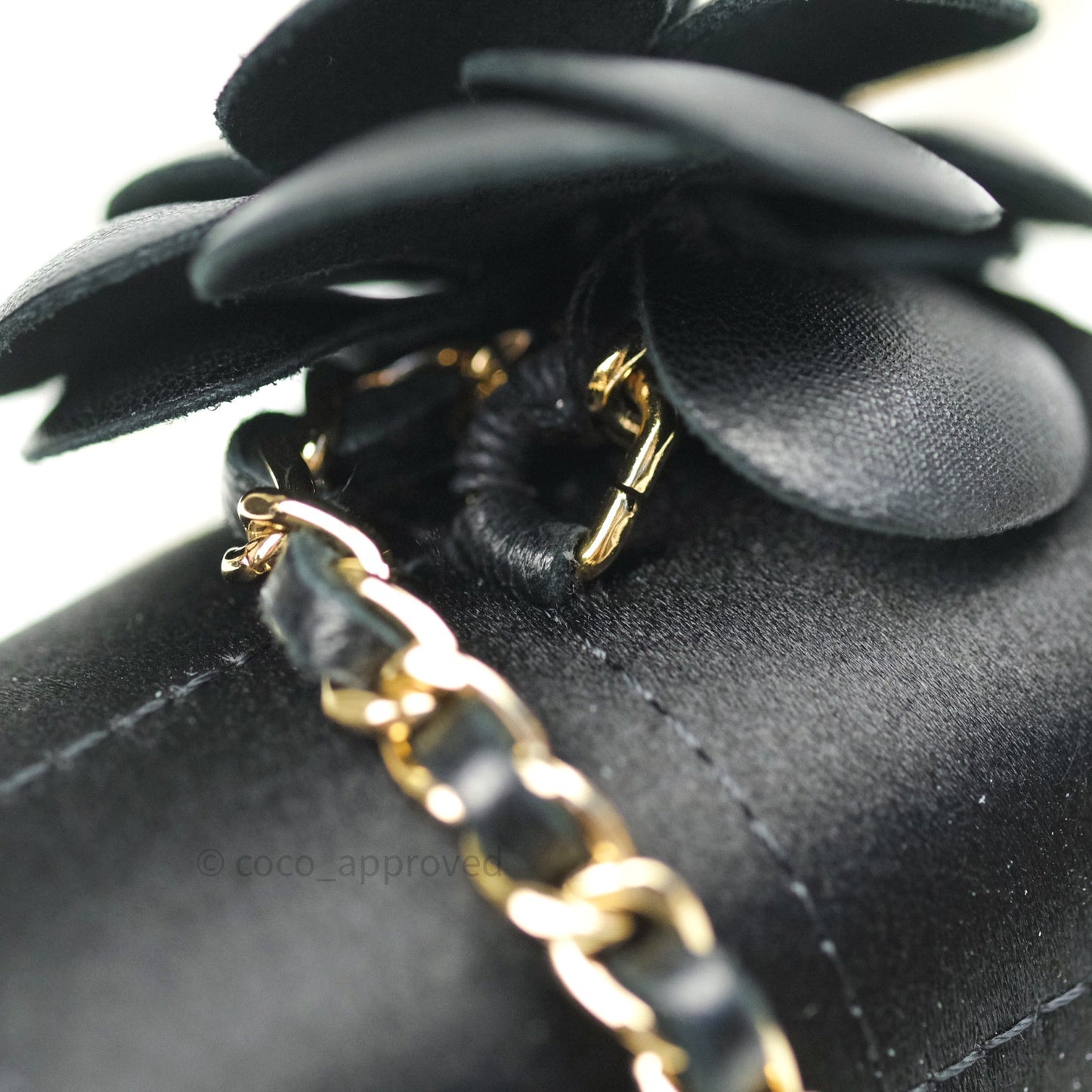 Chanel Satin Camellia Mini Flap Black Gold Hardware