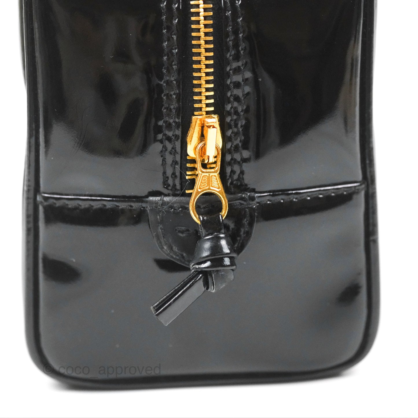 Chanel Vintage Coco Black Leather Patent Make Up Pouch
