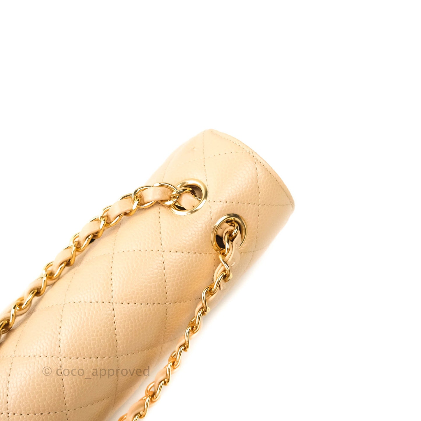 Chanel Classic M/L Medium Double Flap Bag Beige Caviar Gold Hardware