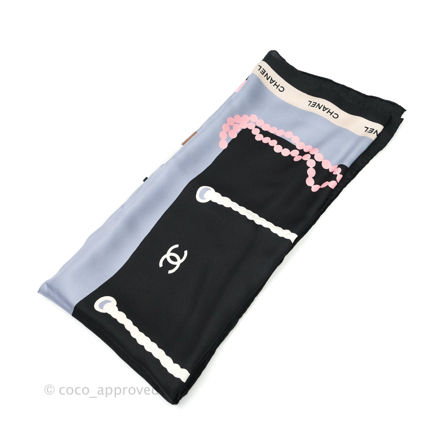 Chanel Square Silk Scarf Pink, Ecru & Black