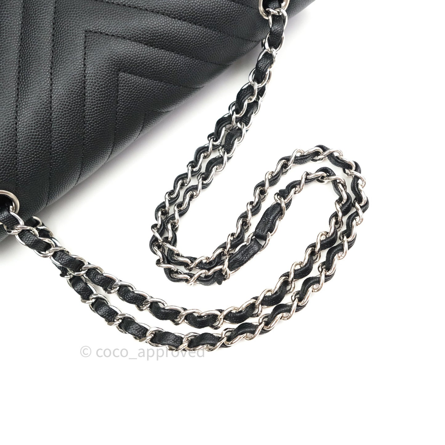 Chanel Classic M/L Chevron Black Caviar Silver Hardware
