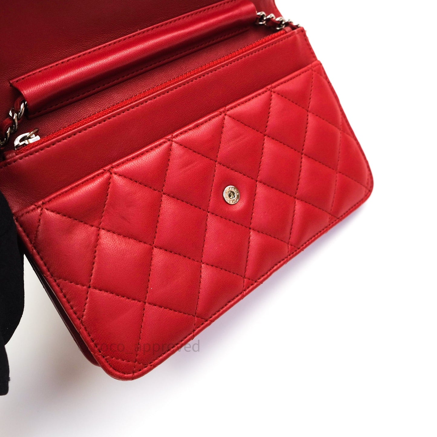 Chanel Quilted Wallet on Chain WOC Red Lambskin Silver Hardware