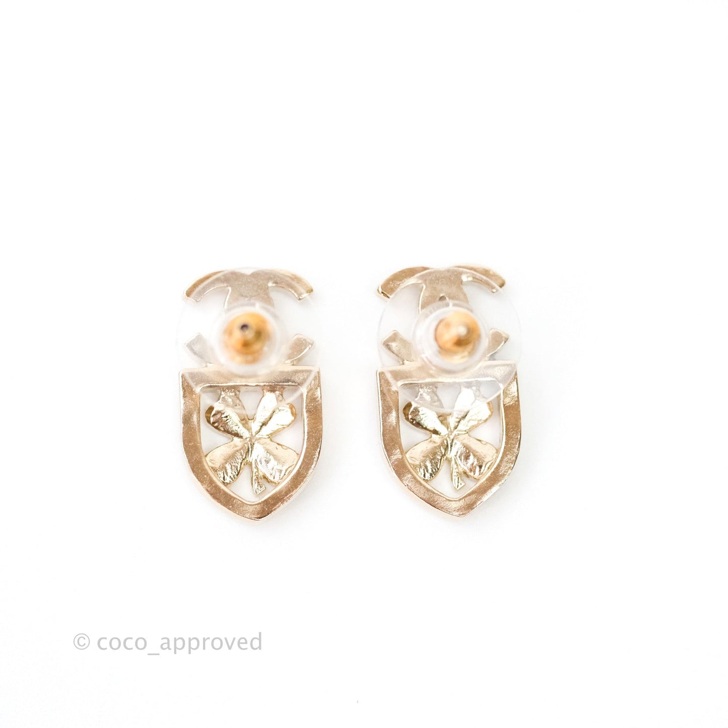 Chanel Crystal CC Clover Earrings Gold 20B