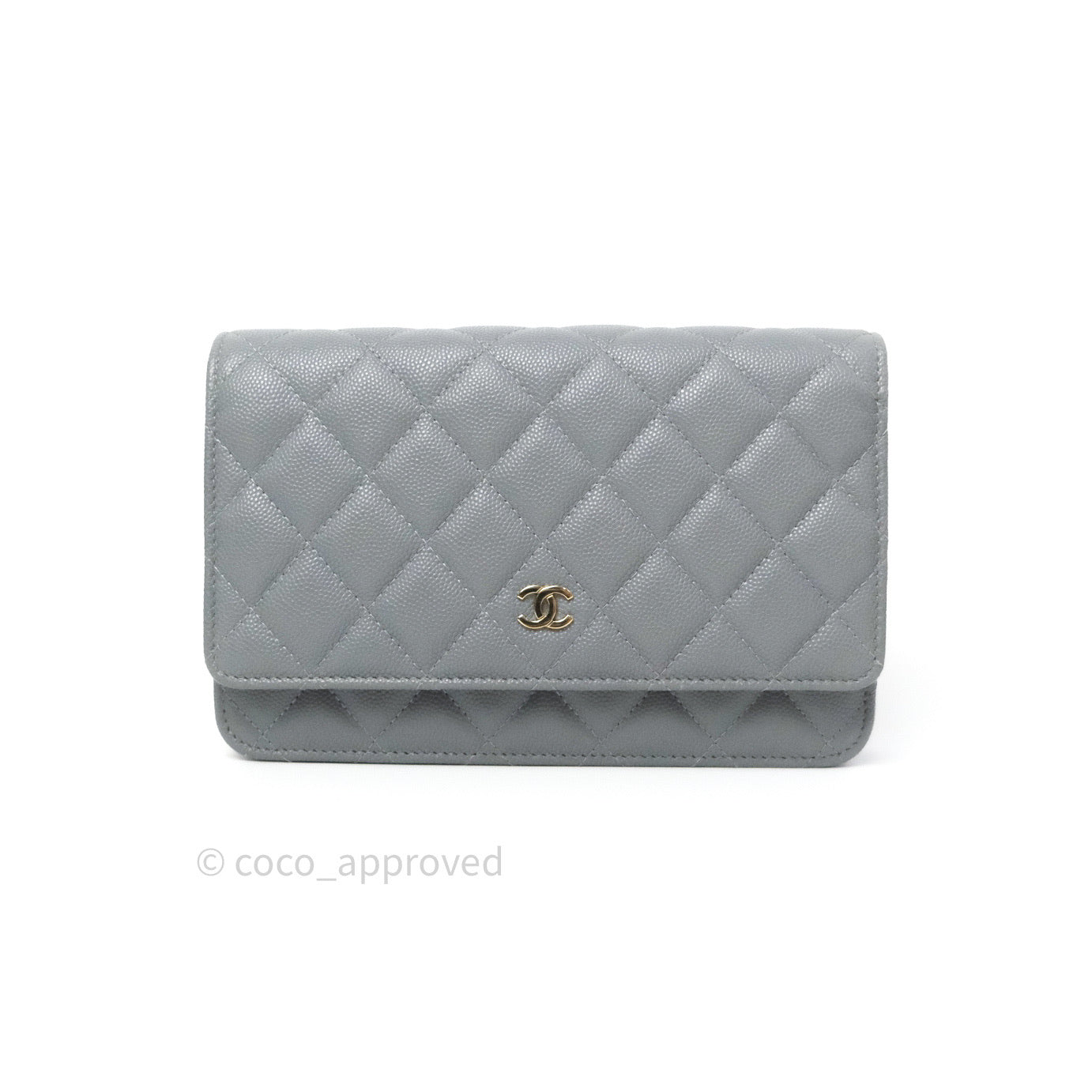 Chanel Caviar Quilted Wallet on Chain WOC Grey Light Gold Hardware 20C