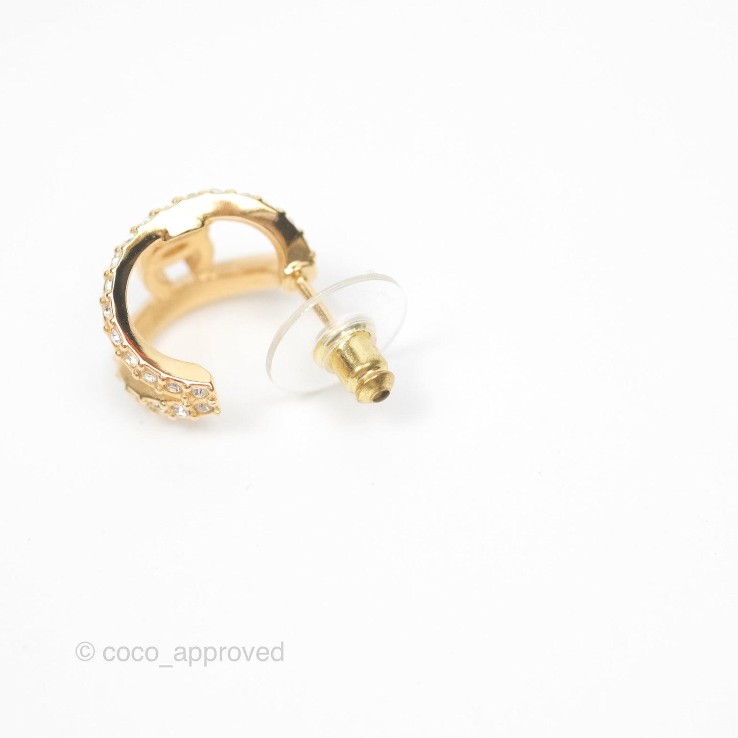 Chanel CC Hoop Crystal Earrings Gold Tone 22A