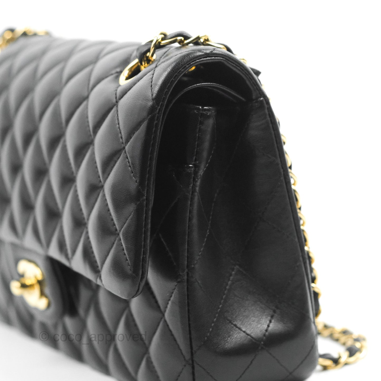 Chanel Classic M/L Medium Flap Quilted Black Lambskin Gold Hardware