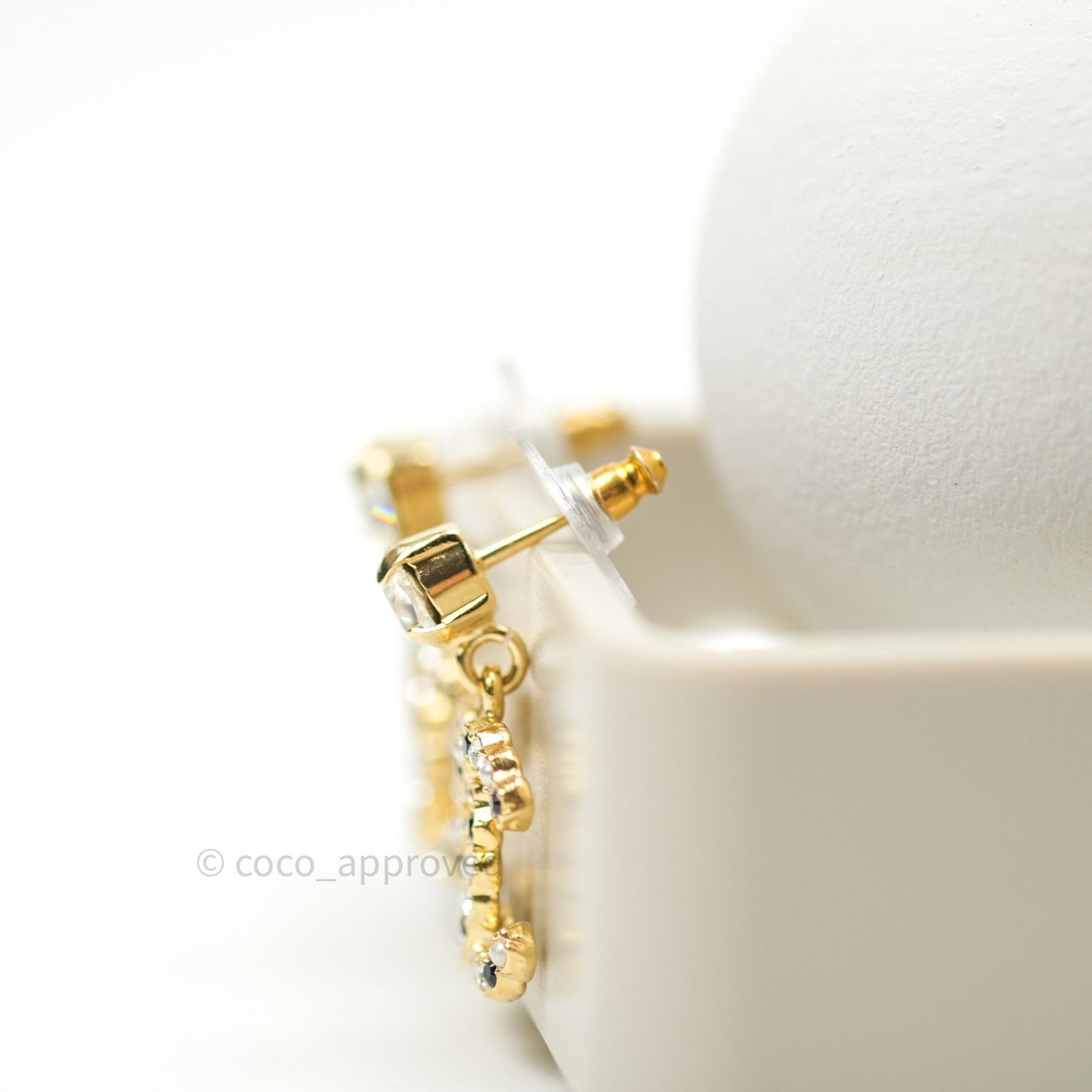 Chanel Earrings Drop CC Gold Crystal