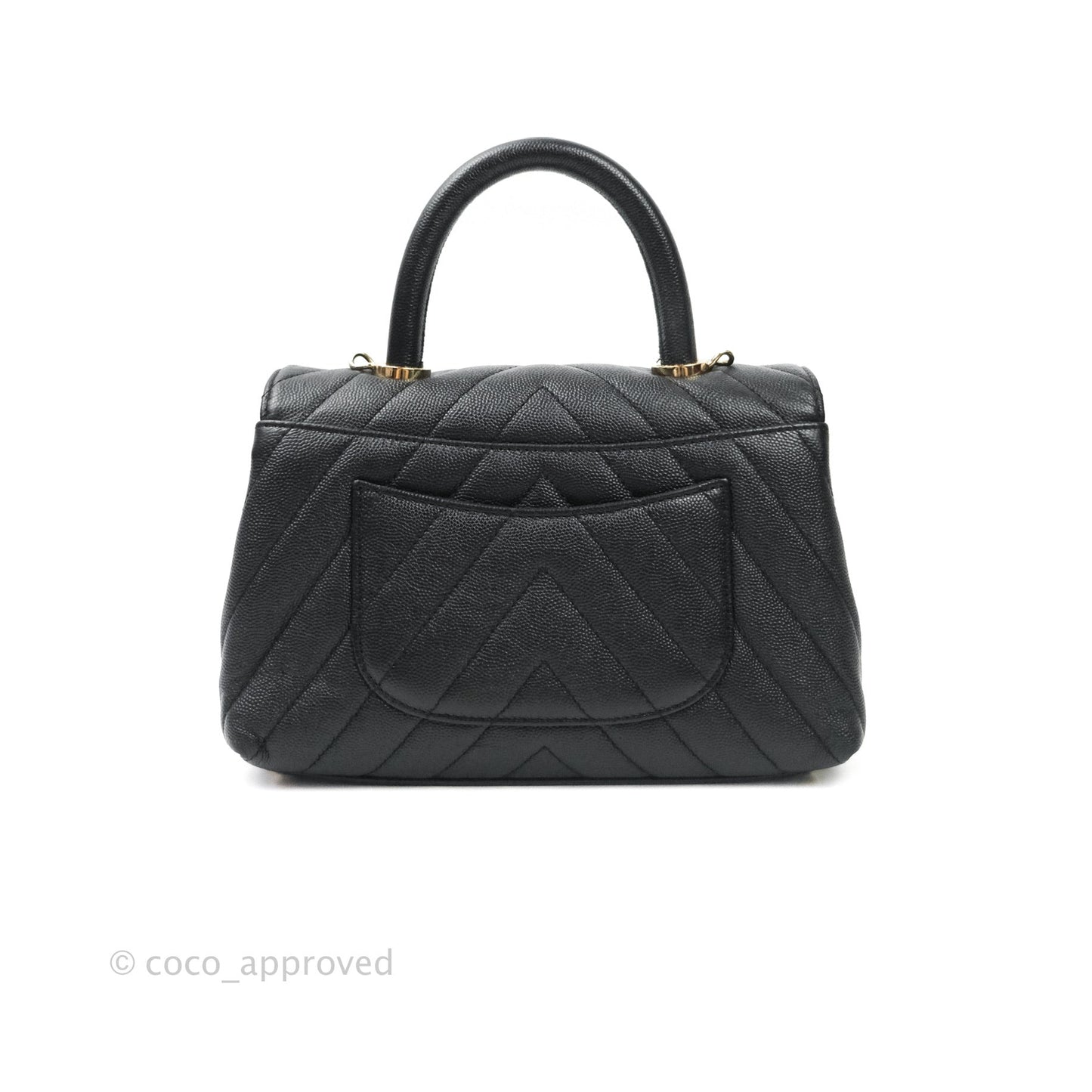 Chanel Mini Coco Handle Chevron Black Caviar Gold Hardware