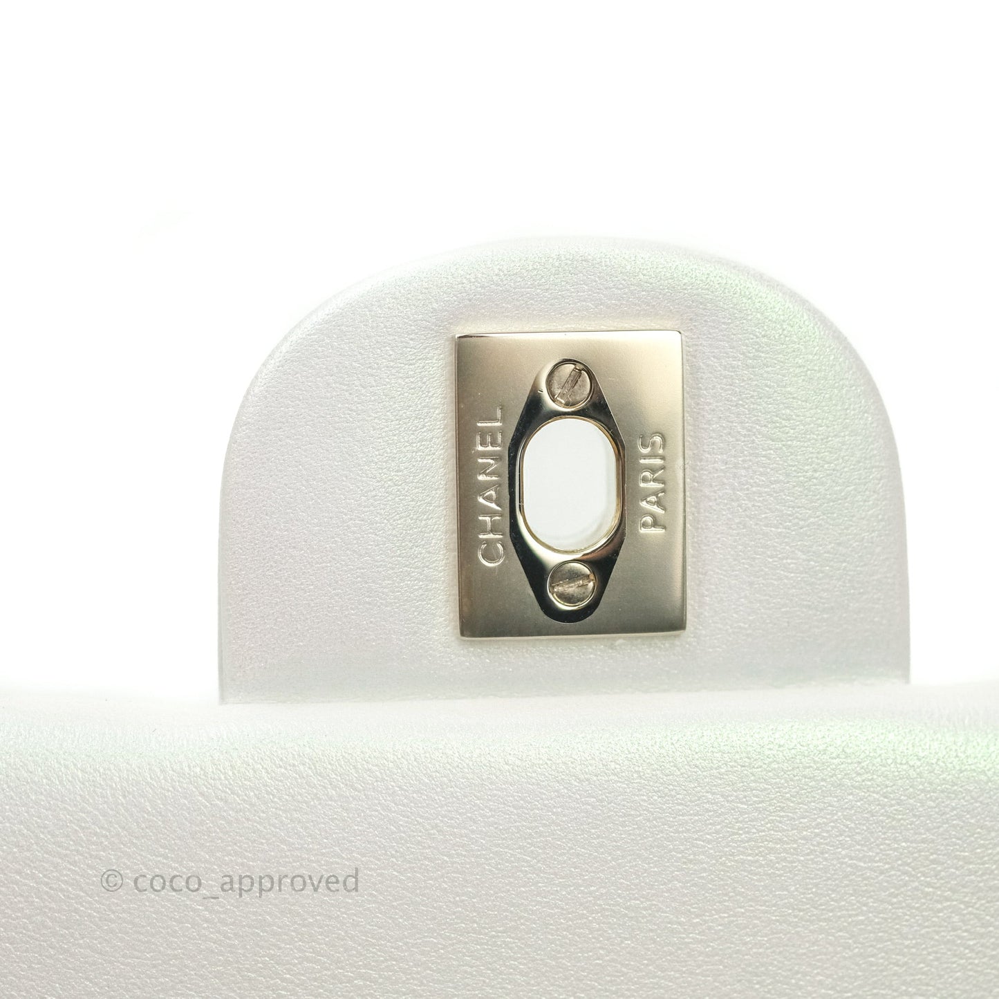 Chanel Quilted Mini Rectangular Lambskin Iridescent White Gold Hardware