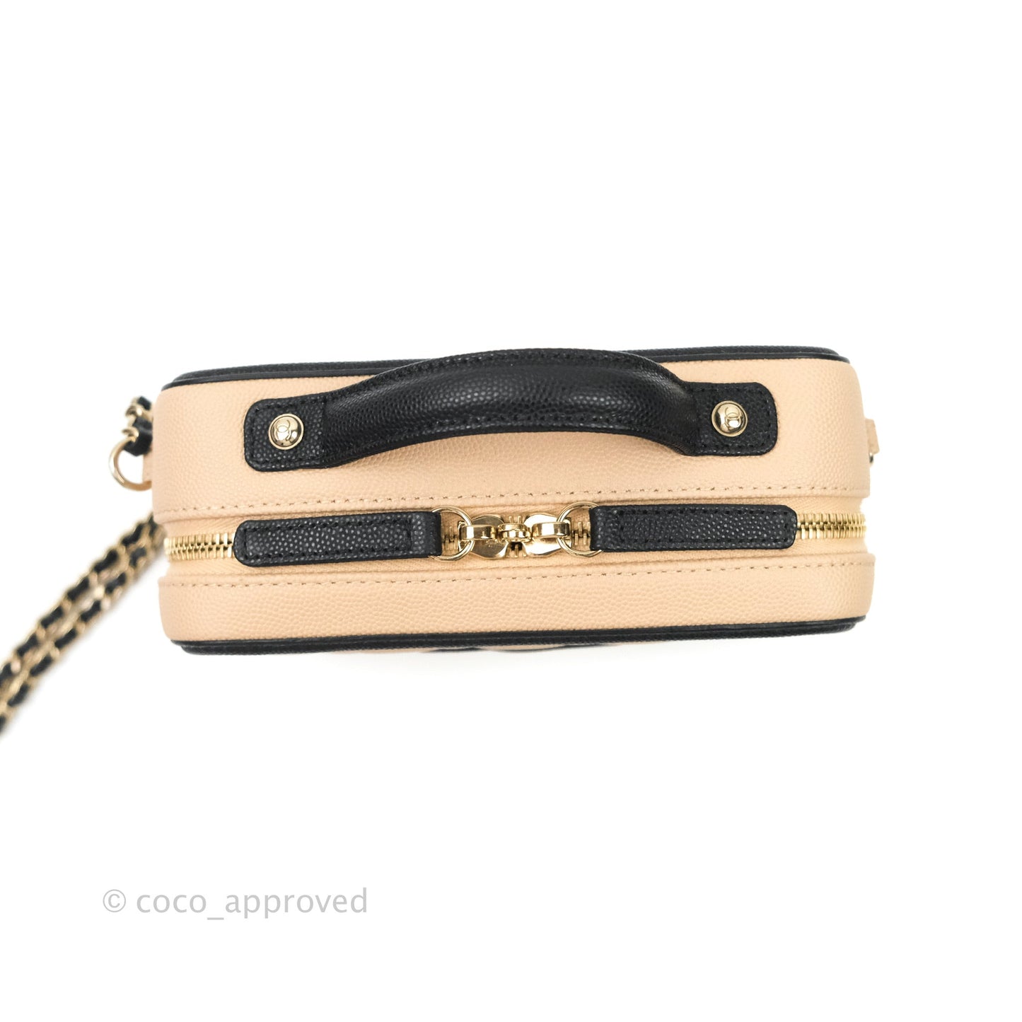 Chanel Quilted New Small CC Filigree Vanity Case Beige Caviar Gold Hardware