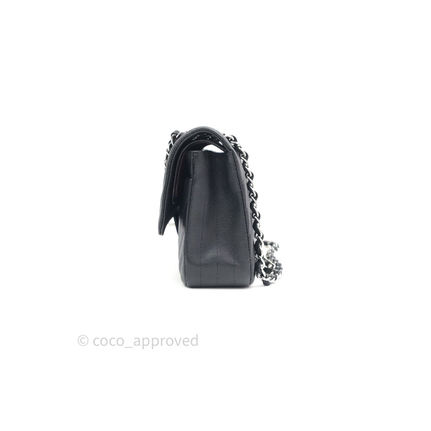Chanel Classic M/L Chevron Black Caviar Silver Hardware