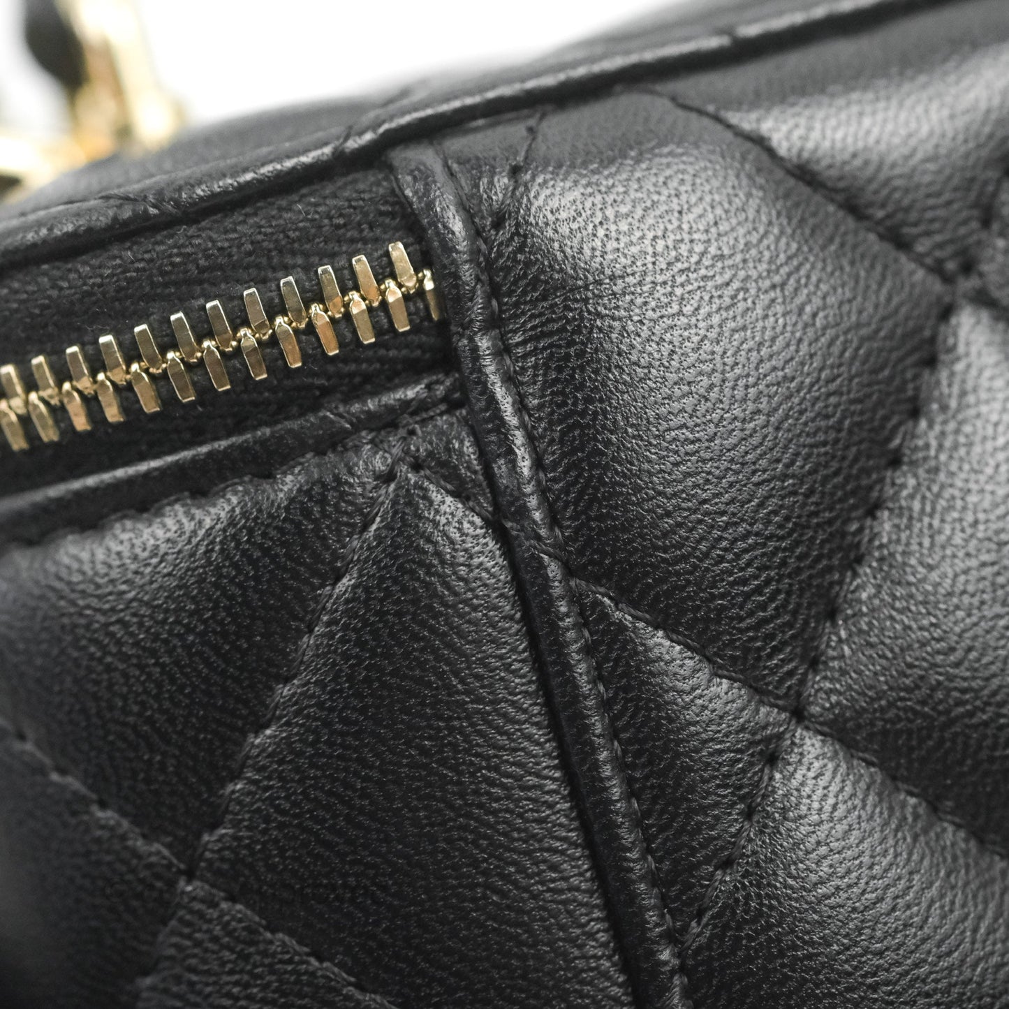 Chanel Mini Top Handle Vanity With Chain Black Lambskin Gold Hardware