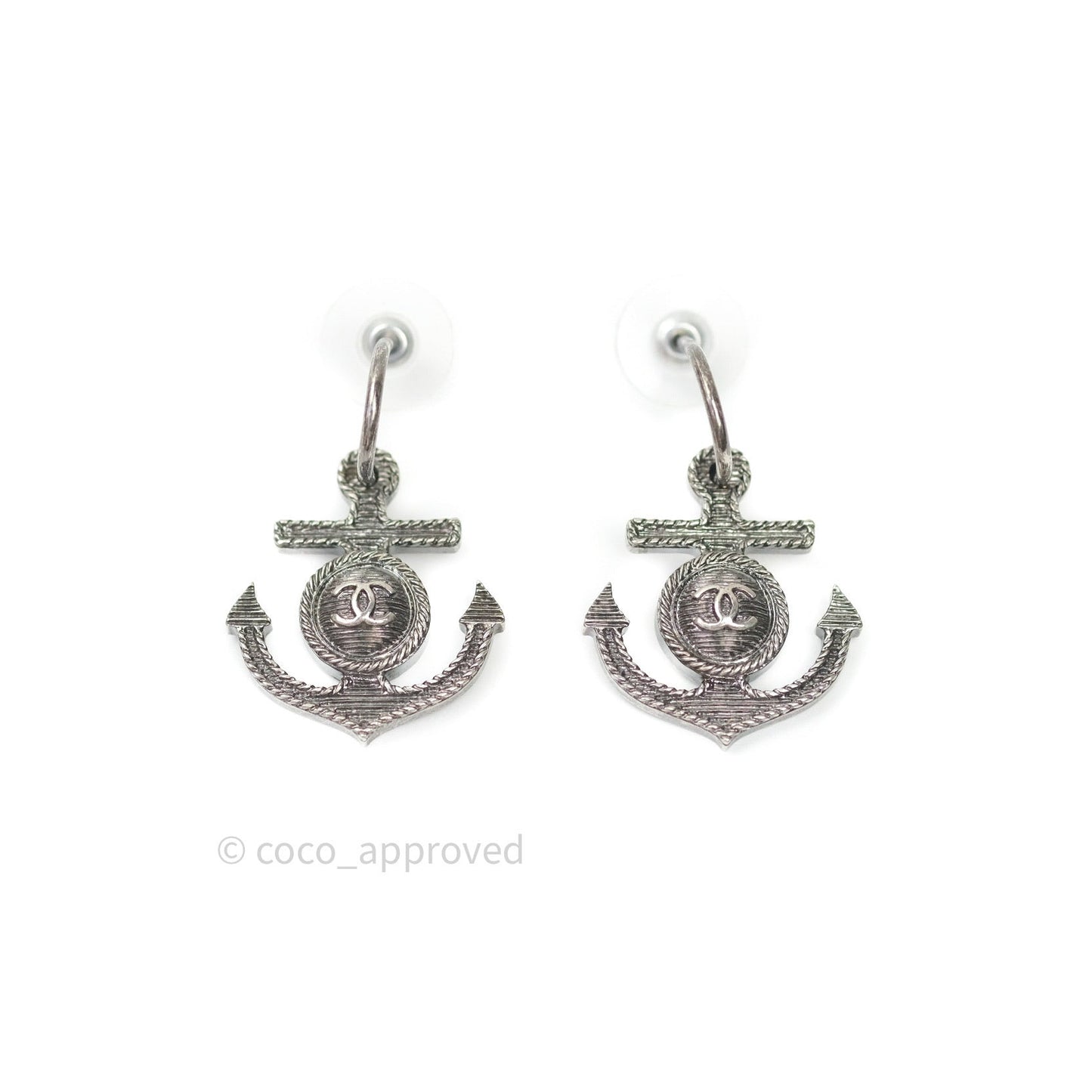 Chanel Anchor CC Earrings Ruthenium