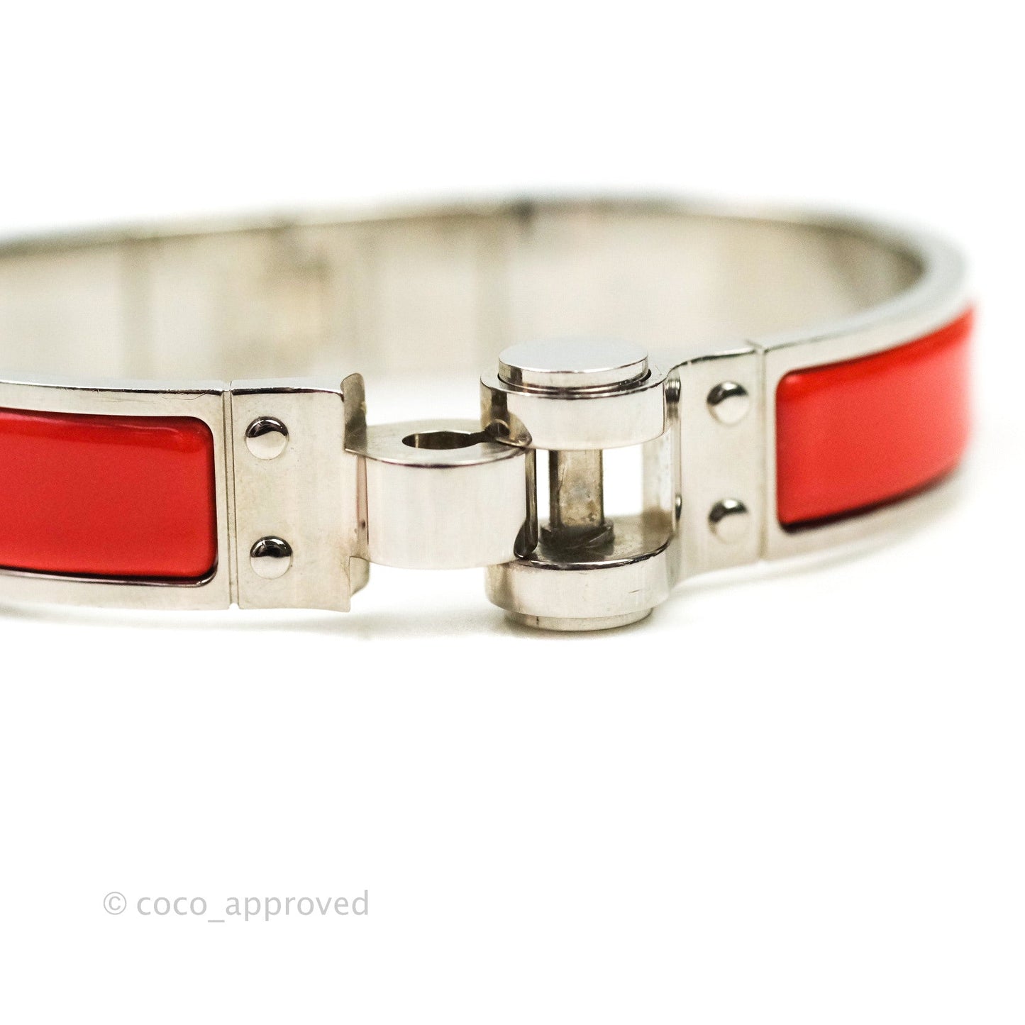 Hermès Enamel Charniere Uni Narrow Hinged Bracelet Brick Red