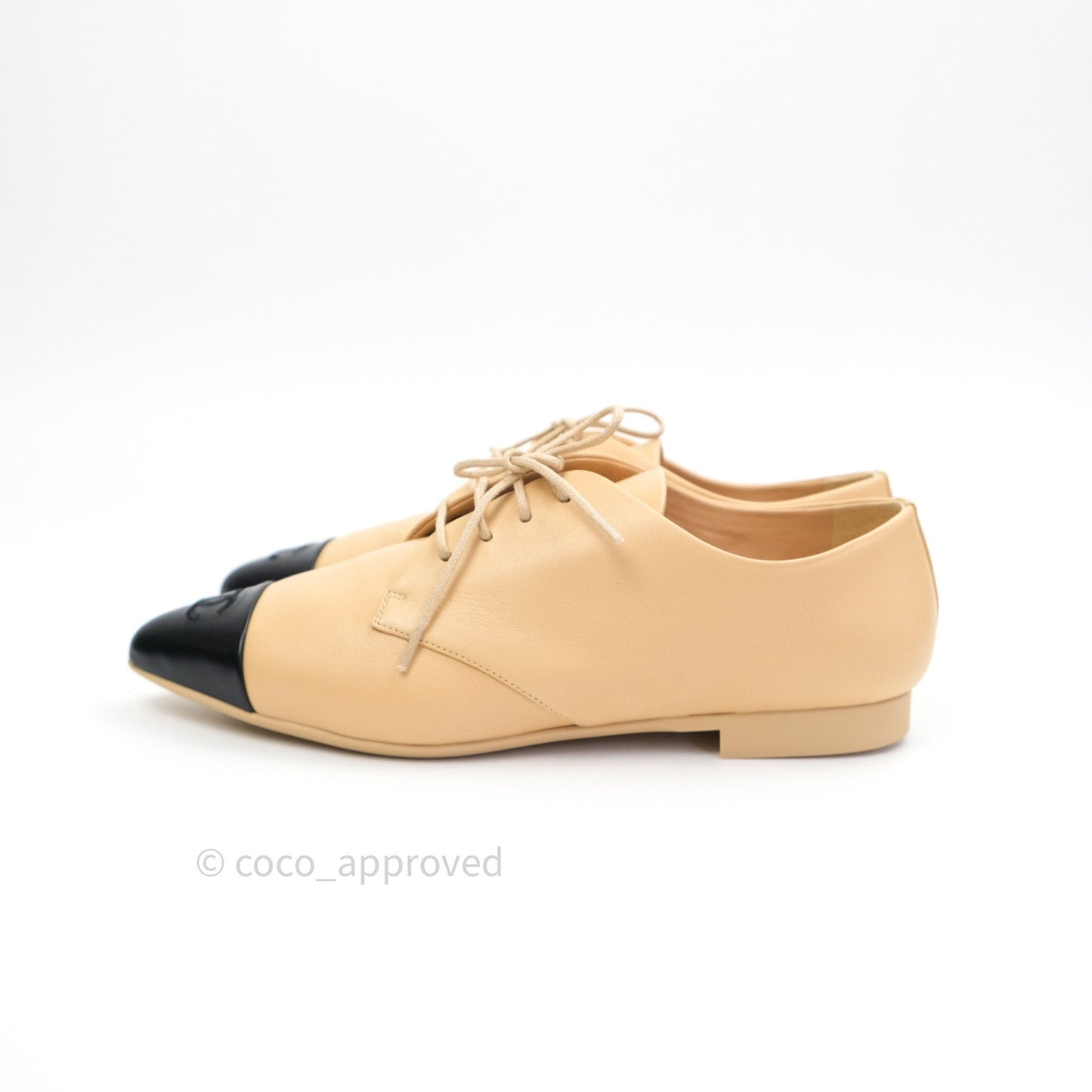 Chanel Beige Black Lambskin Pointy Shoes