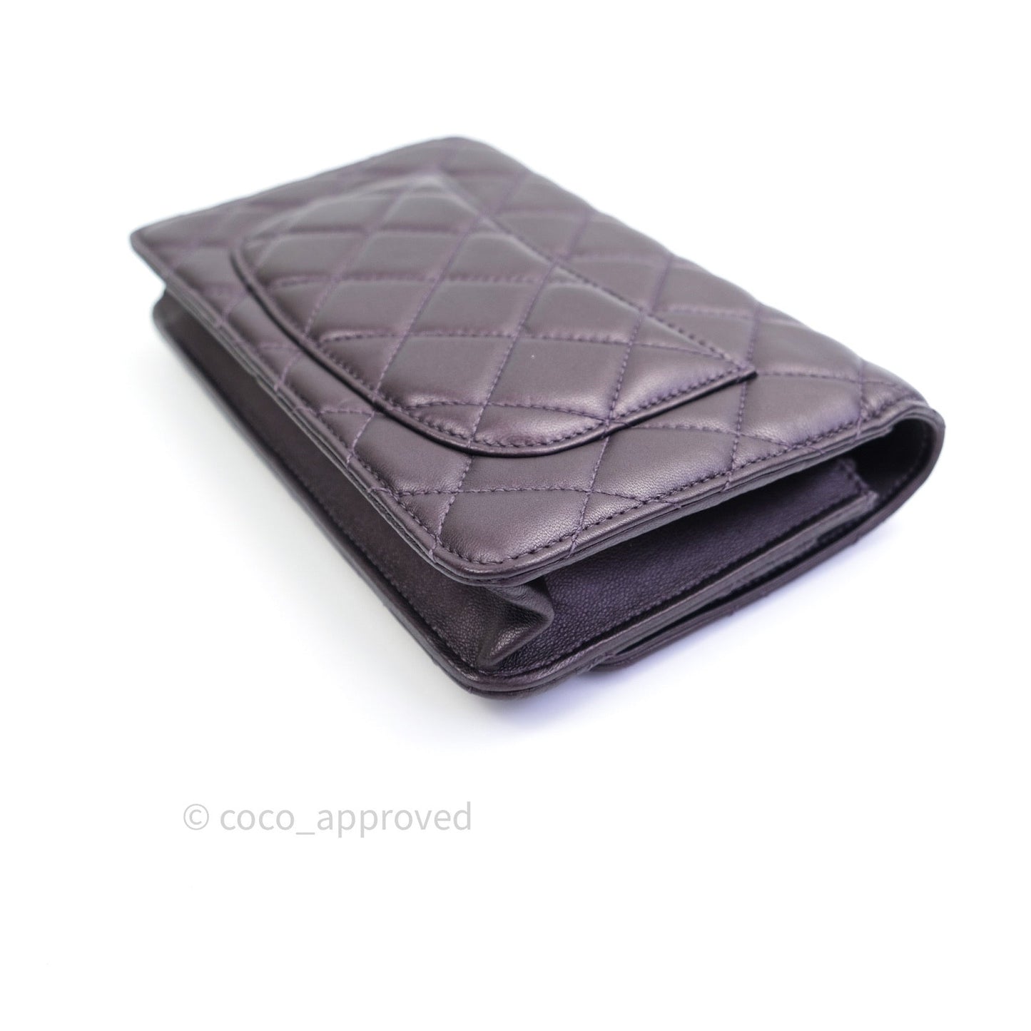Chanel Quilted Wallet on Chain WOC Metallic Purple Light Gold Hardware