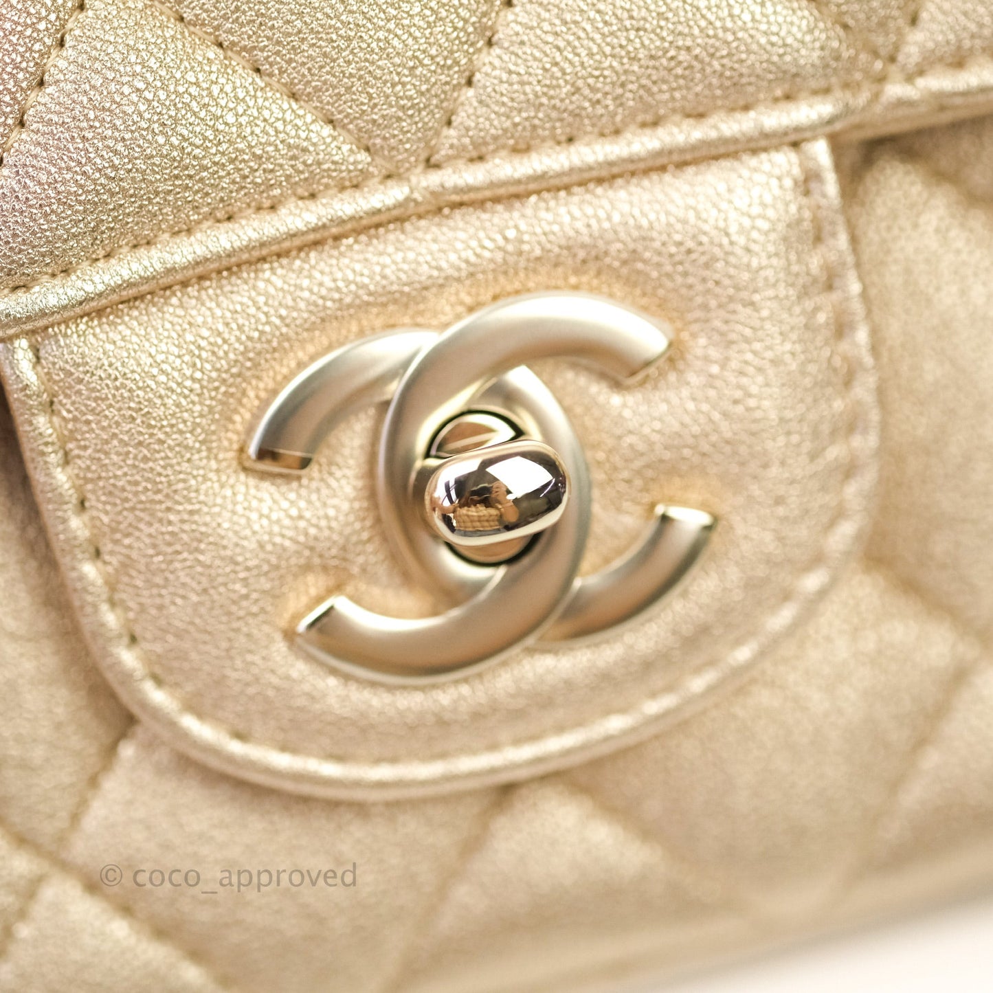 Chanel Quilted Mini Rectangular Metallic Champagne Gold Lambskin Gold Hardware