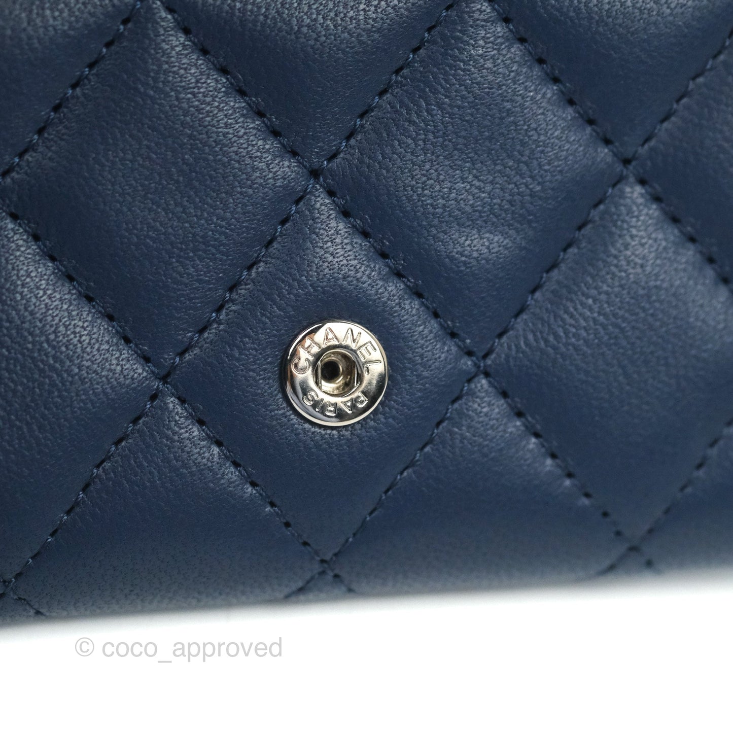 Chanel Quilted Flap Card Holder Navy Lambskin Silver Hardware