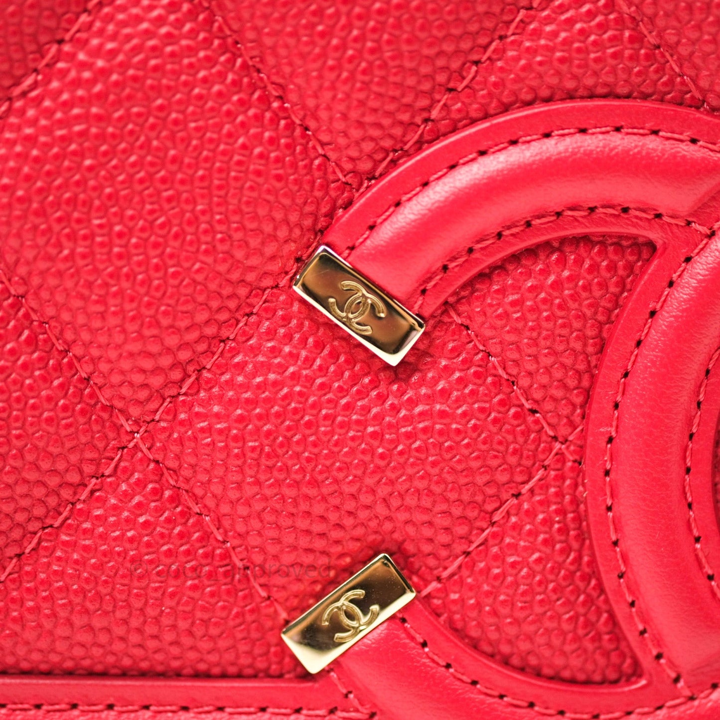 Chanel Filigree Wallet on Chain WOC Red Caviar Gold Hardware