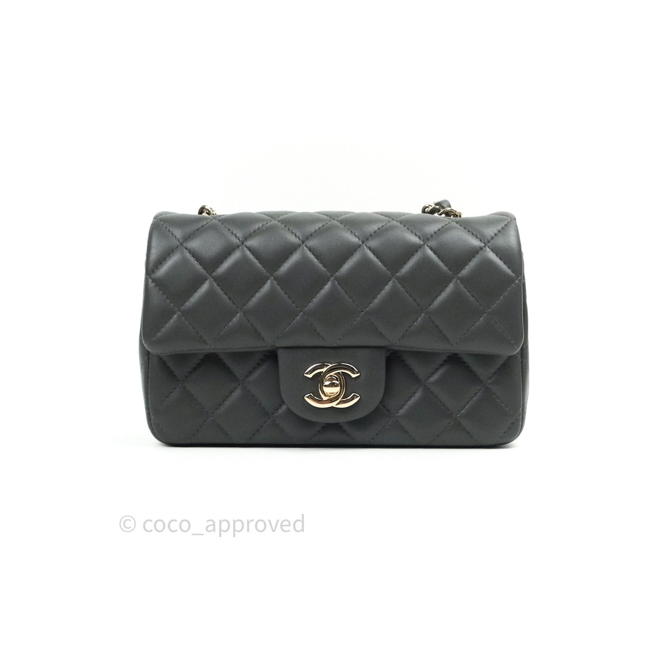 Chanel Quilted Mini Rectangular Dark Grey Lambskin Gold Hardware