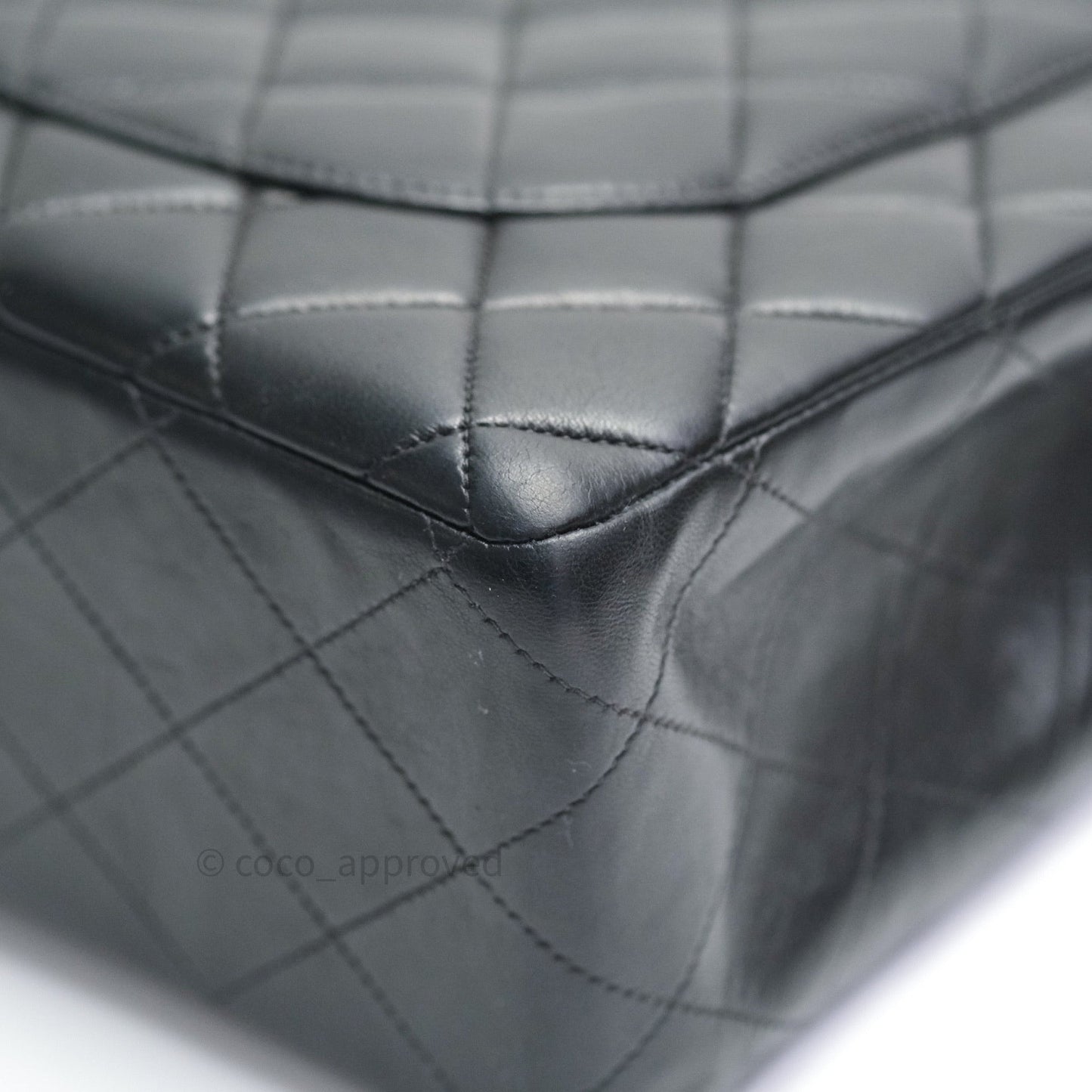 Chanel Classic Vintage Jumbo Single Flap Black Lambskin Silver Hardware