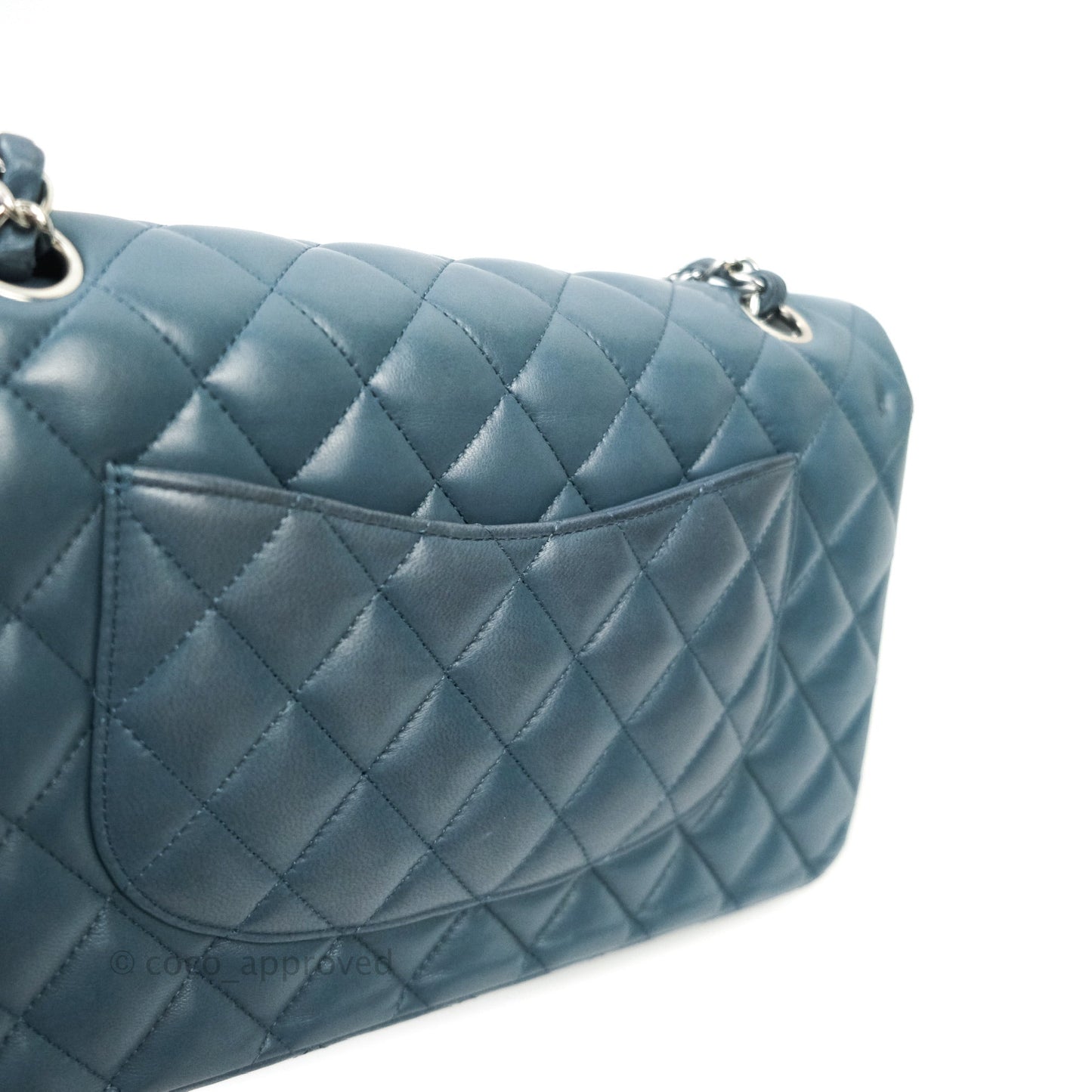 Chanel Classic M/L Medium Double Flap Blue Silver Hardware
