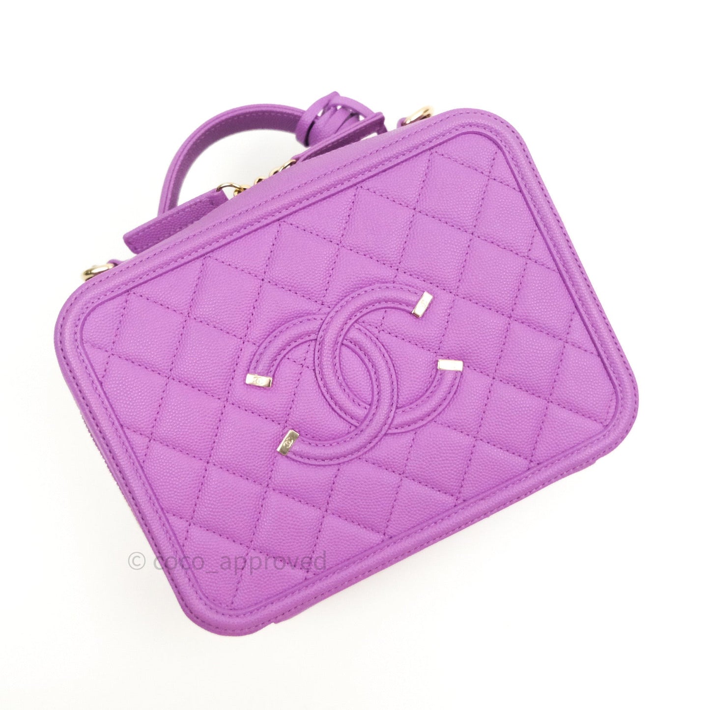 Chanel Quilted Medium CC Filigree Vanity Case Purple Caviar Gold Hardware