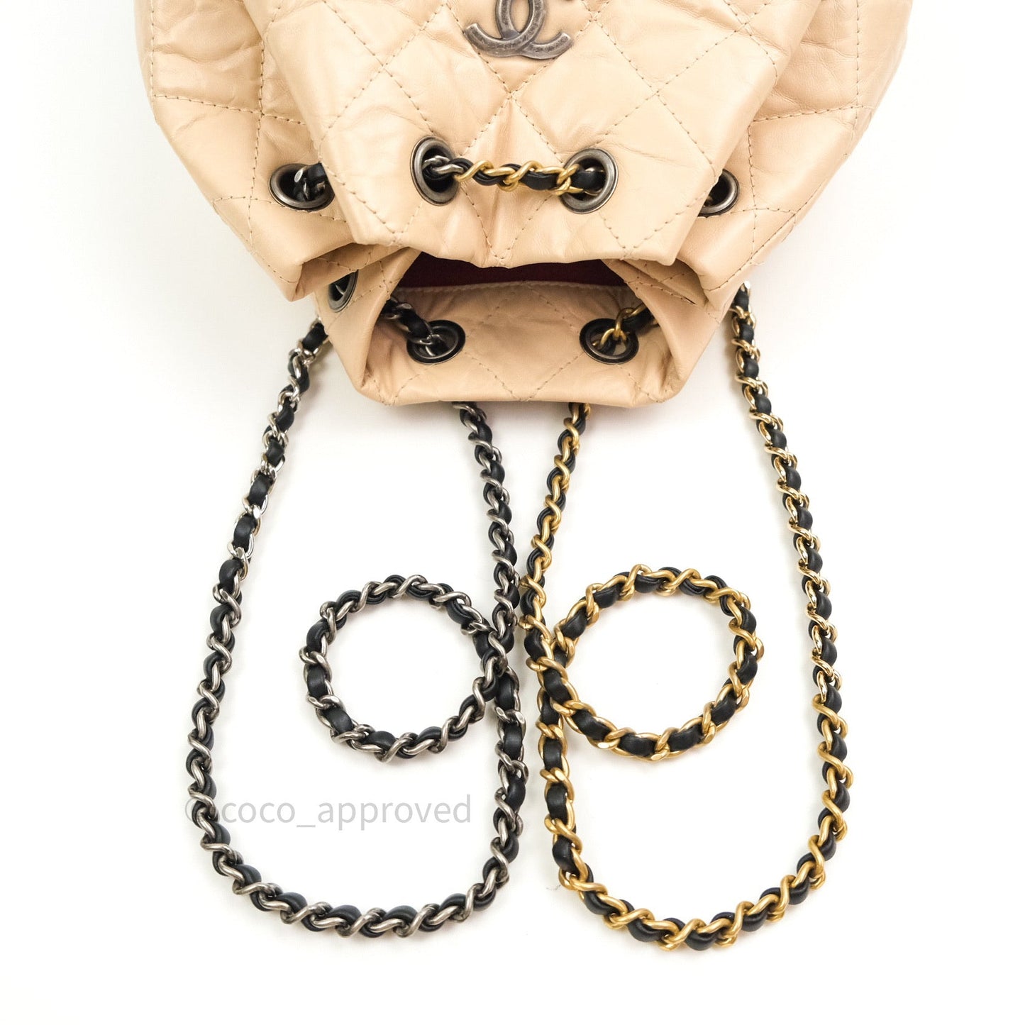 Chanel Gabrielle Backpack Black Aged Calfskin Small Beige Black