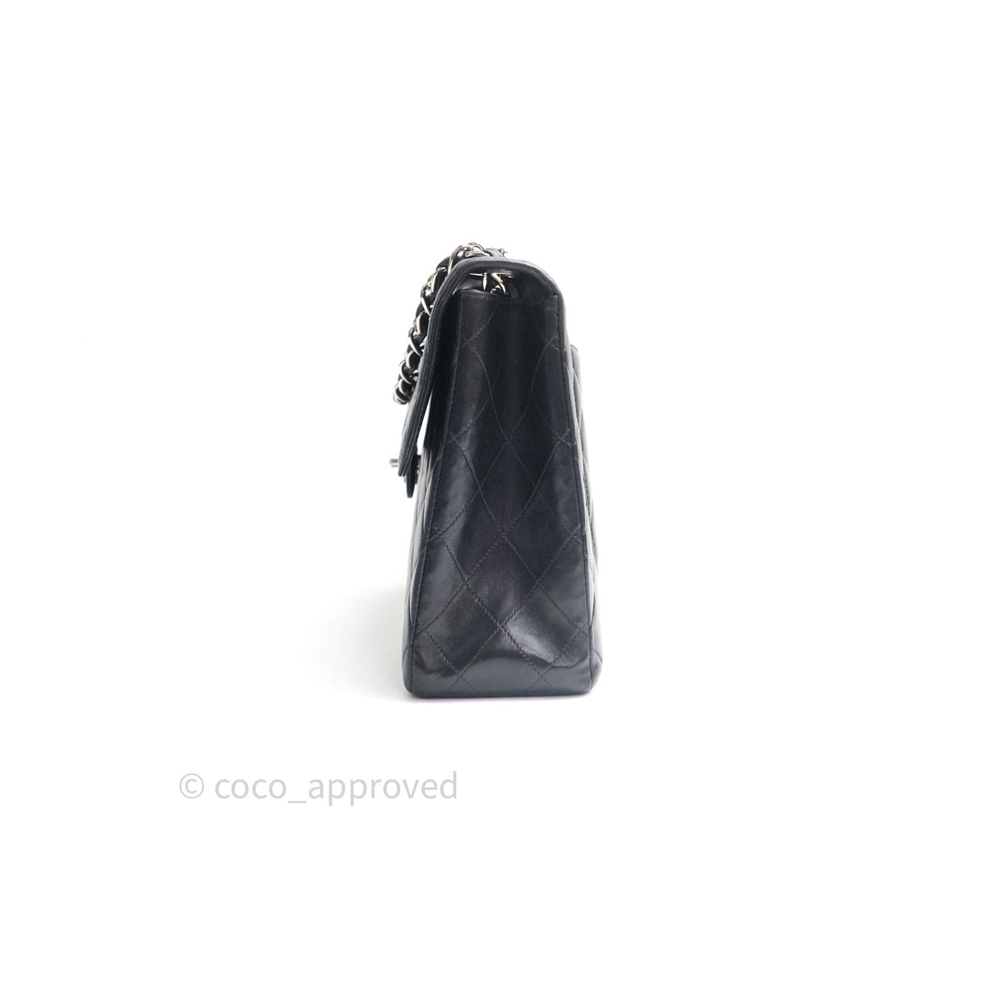 Chanel Classic Vintage Jumbo Single Flap Black Lambskin Silver Hardware