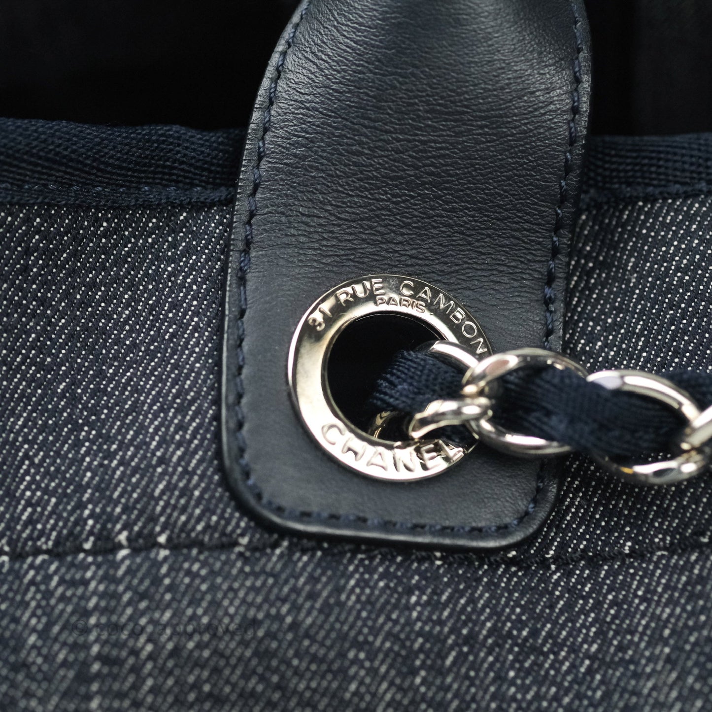 Chanel Large Denim Deauville Tote Bag Navy Silver Tone