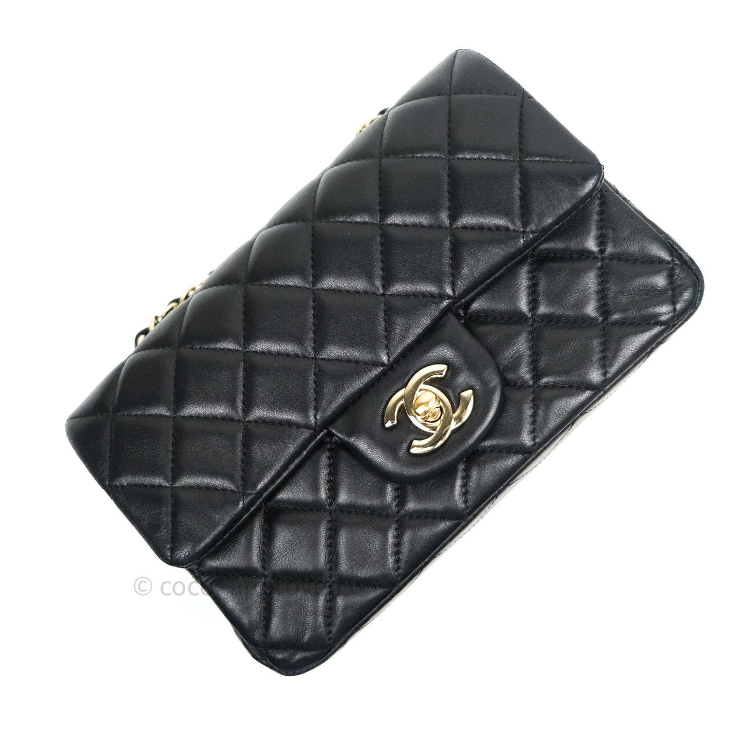 Chanel Quilted Mini Rectangular Black Lambskin Gold Hardware