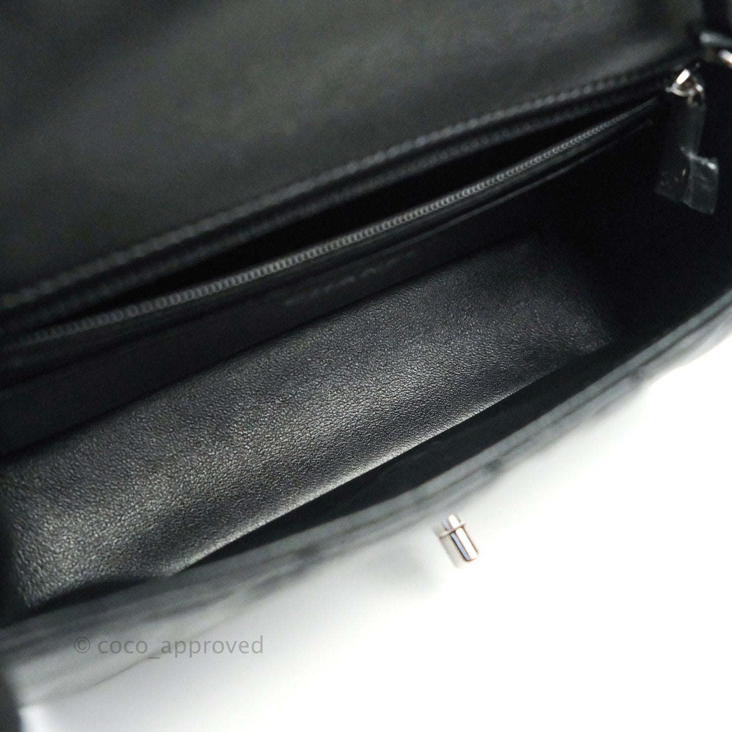 Chanel Quilted Mini Rectangular Black Lambskin Silver Hardware