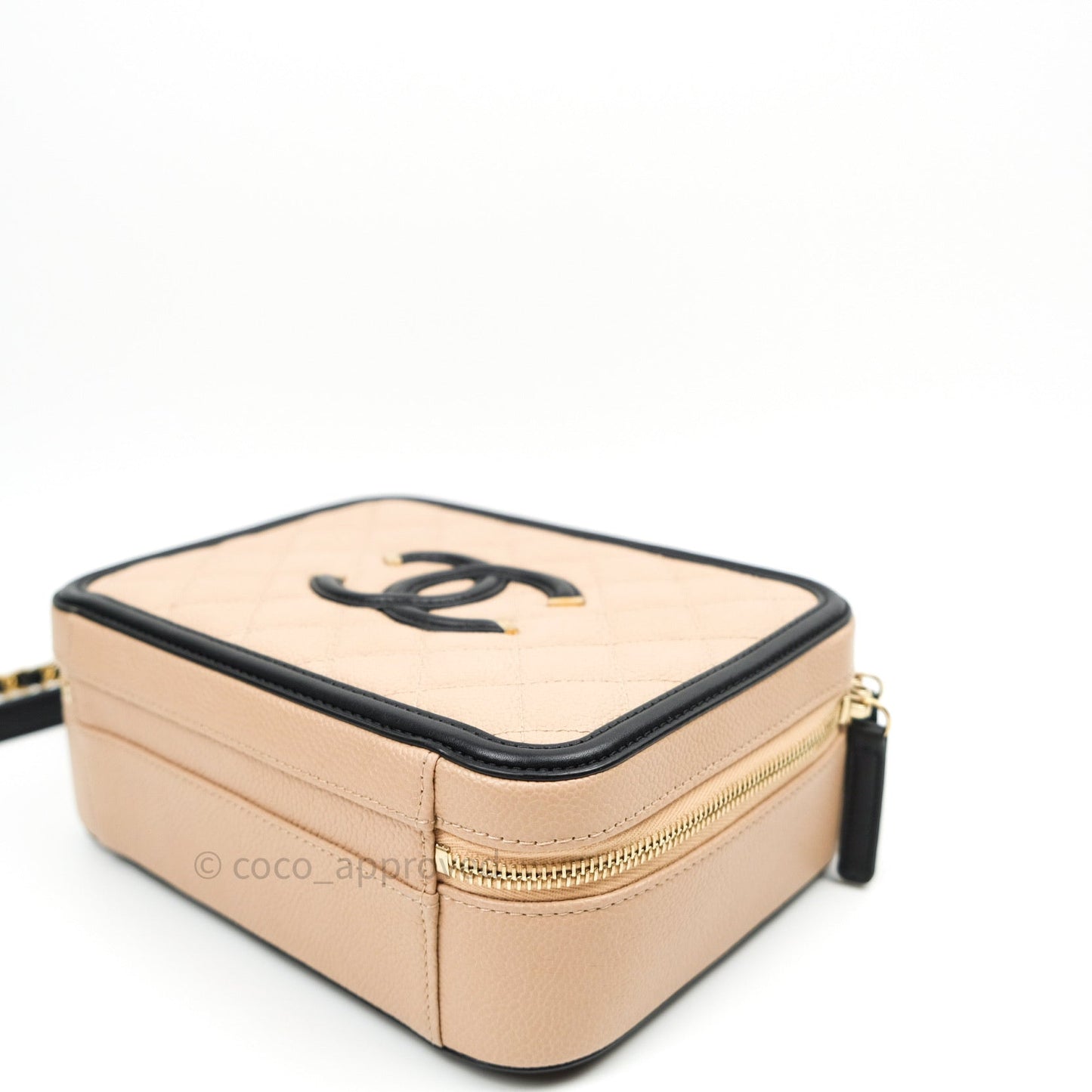 Chanel Quilted Medium CC Filigree Vanity Case Beige Caviar Gold Hardware