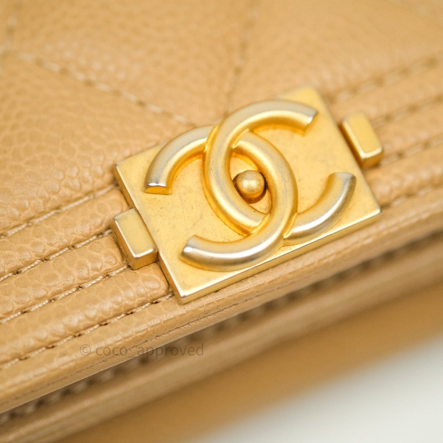 Chanel Quilted Boy Wallet on Chain WOC Beige Caviar Gold Hardware