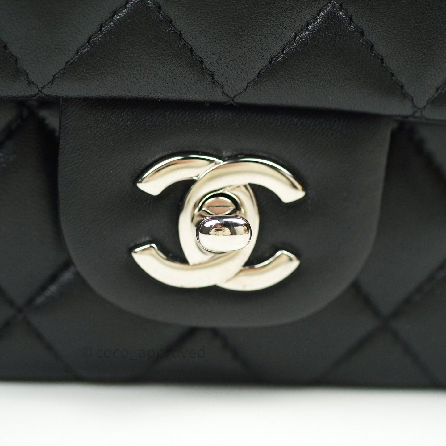 Chanel Quilted Mini Rectangular Black Lambskin Silver Hardware