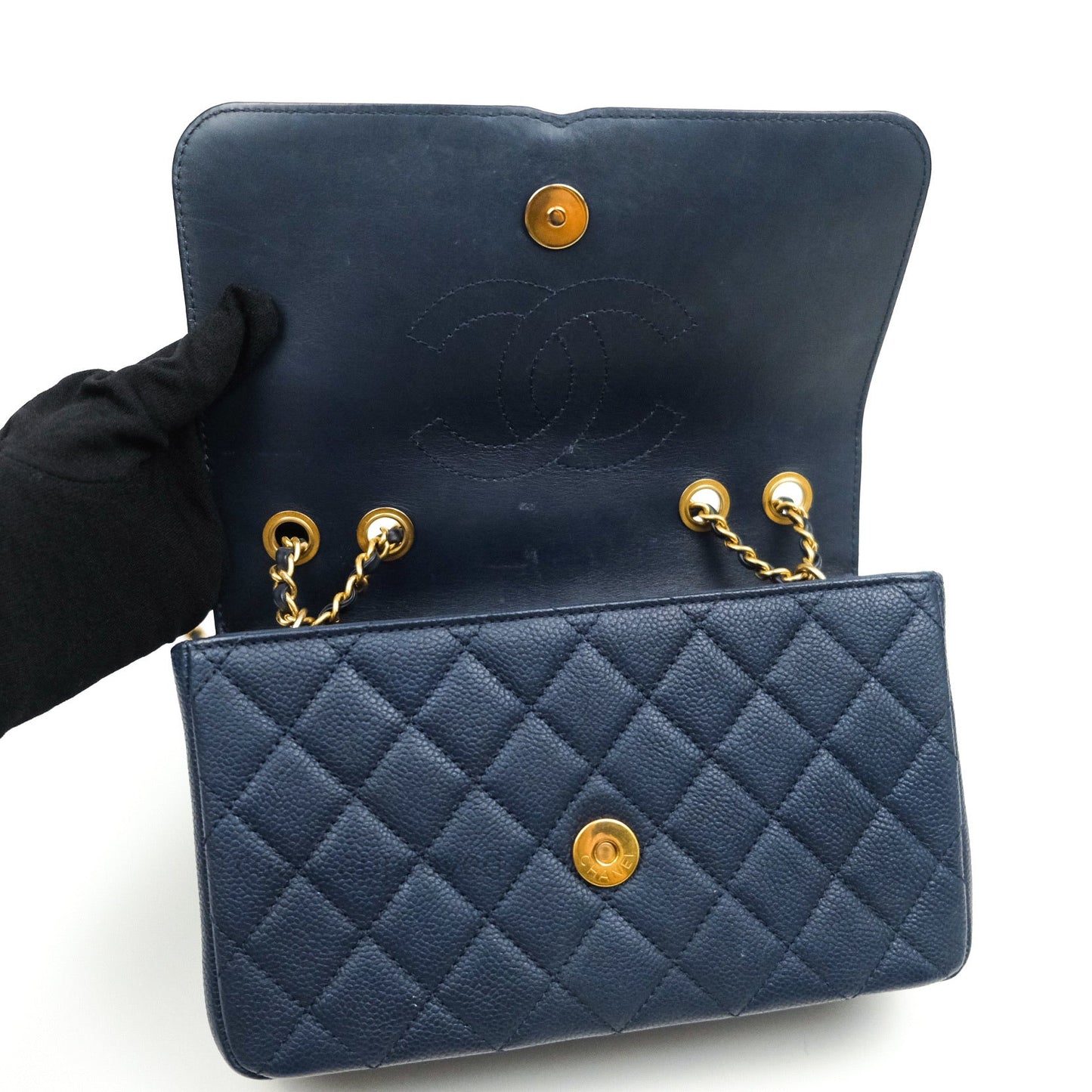 Chanel Caviar Quilted Small CC Filigree Flap Navy Black