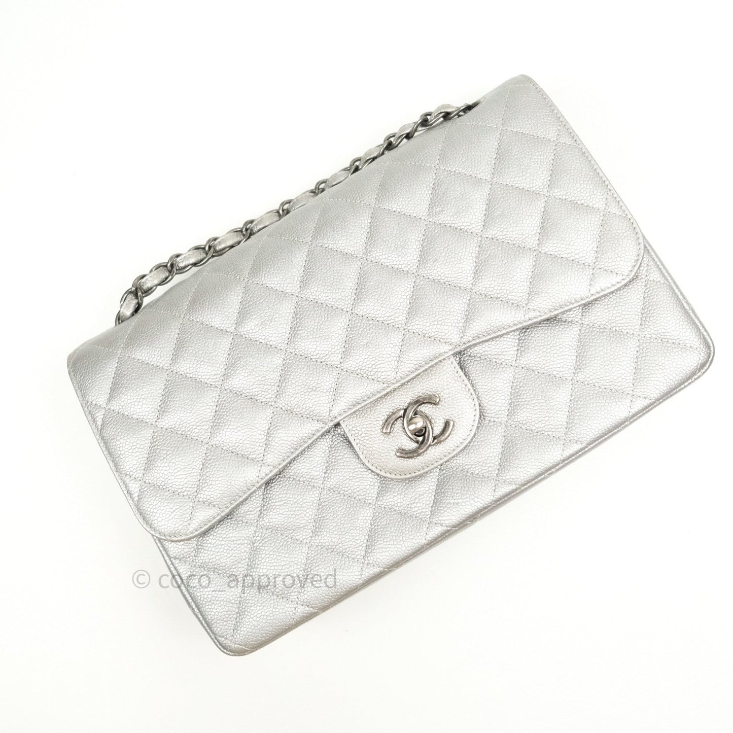 Chanel Jumbo Double Flap Silver Caviar Ruthenium Hardware⁣⁣