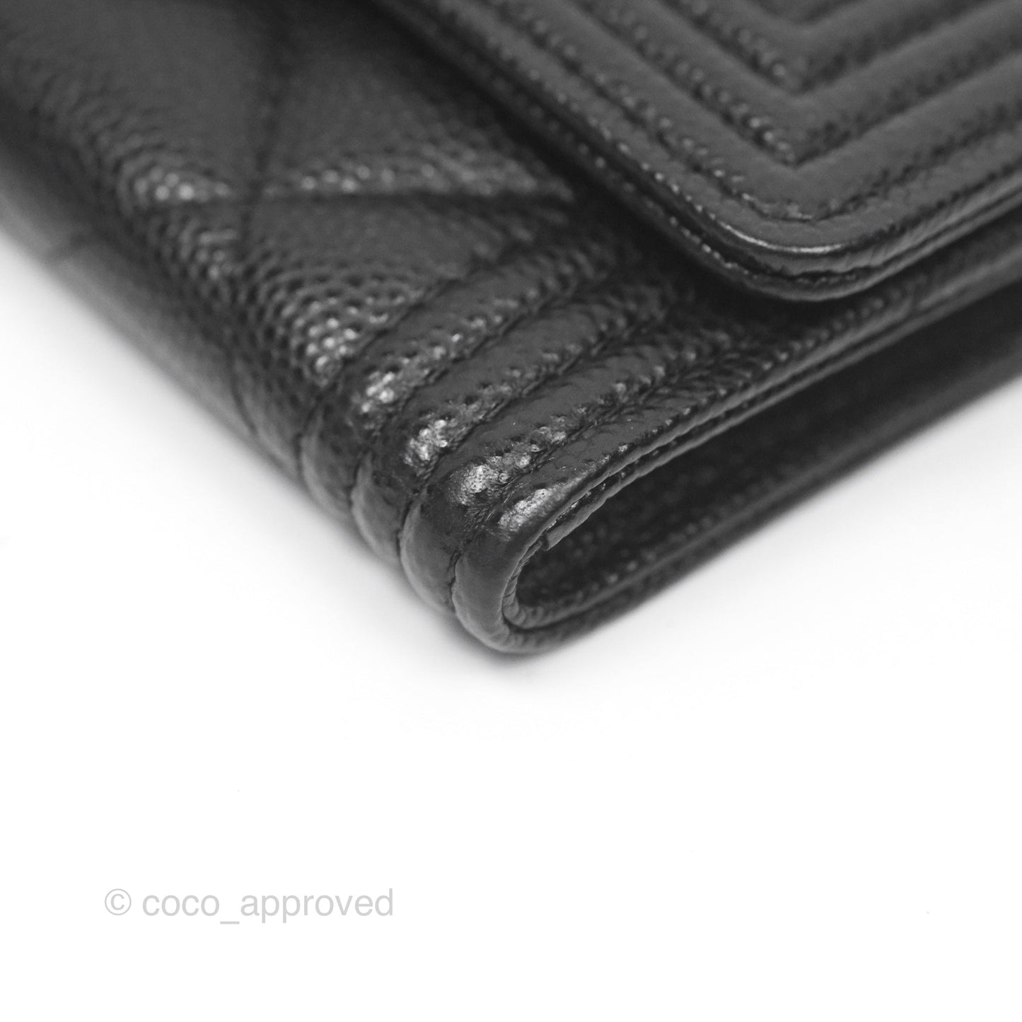 Chanel Quilted Boy Flap Card Holder Black Caviar Ruthenium Hardware