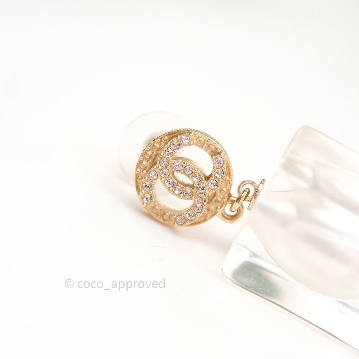 Chanel Crystal Clear Pearl Round CC Earrings
