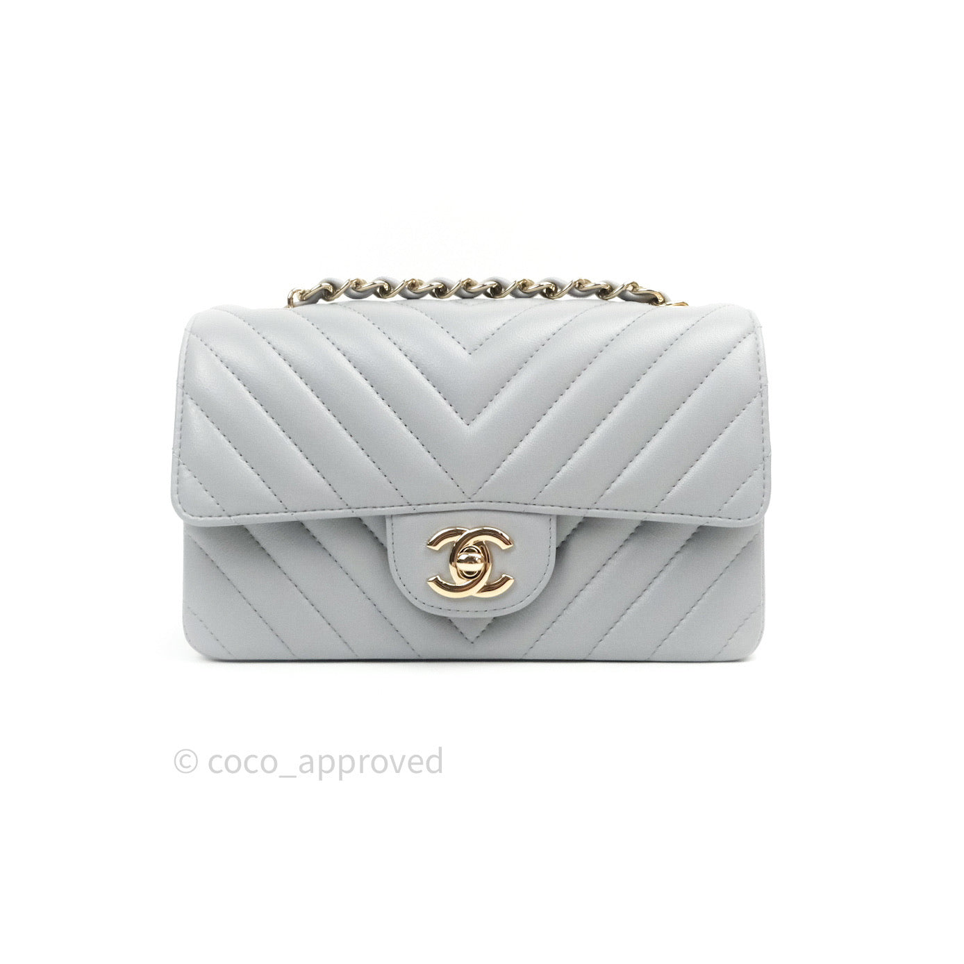 Chanel Quilted Mini Rectangular Grey Lambskin Gold Hardware