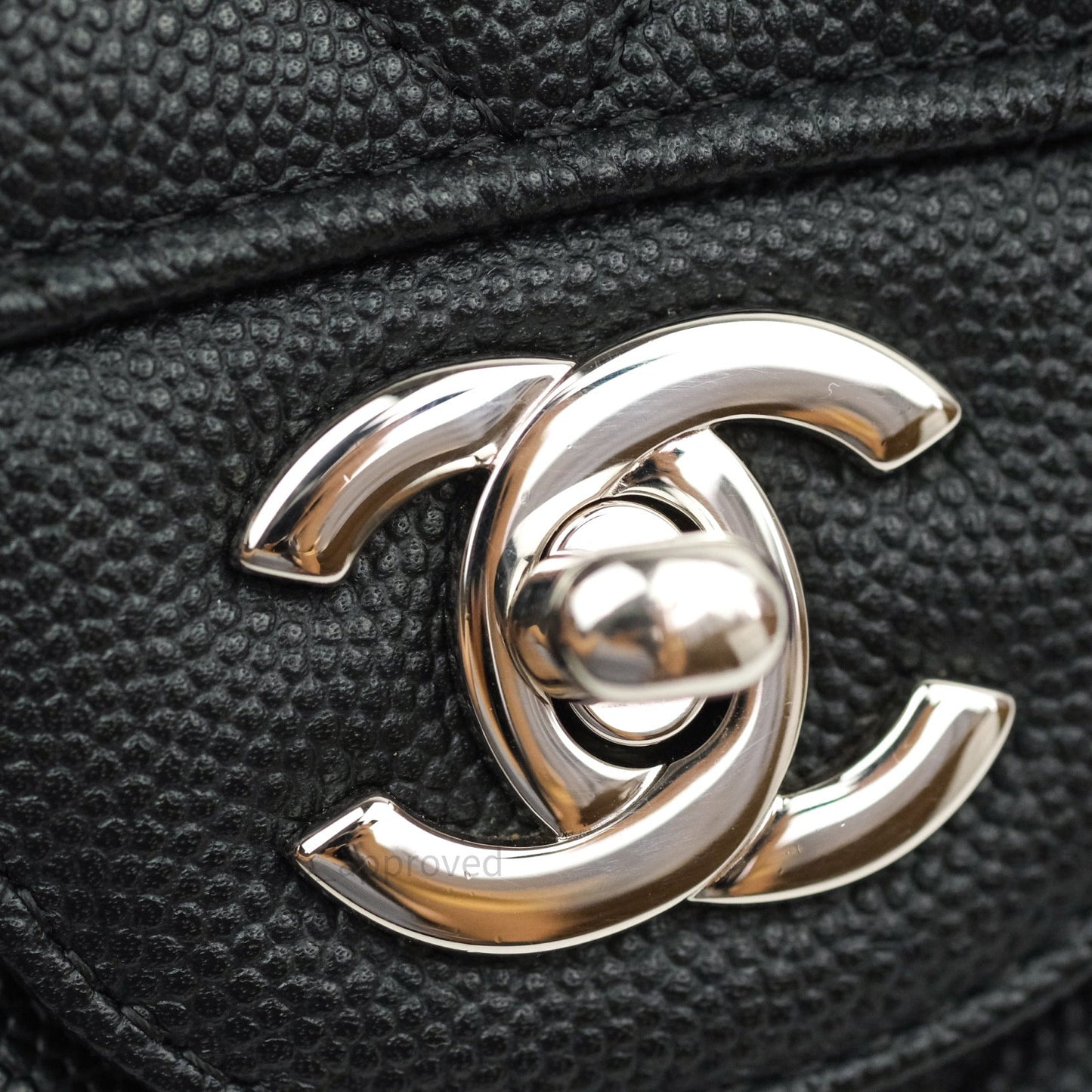 Chanel Classic M/L Chevron Black Caviar Silver Hardware