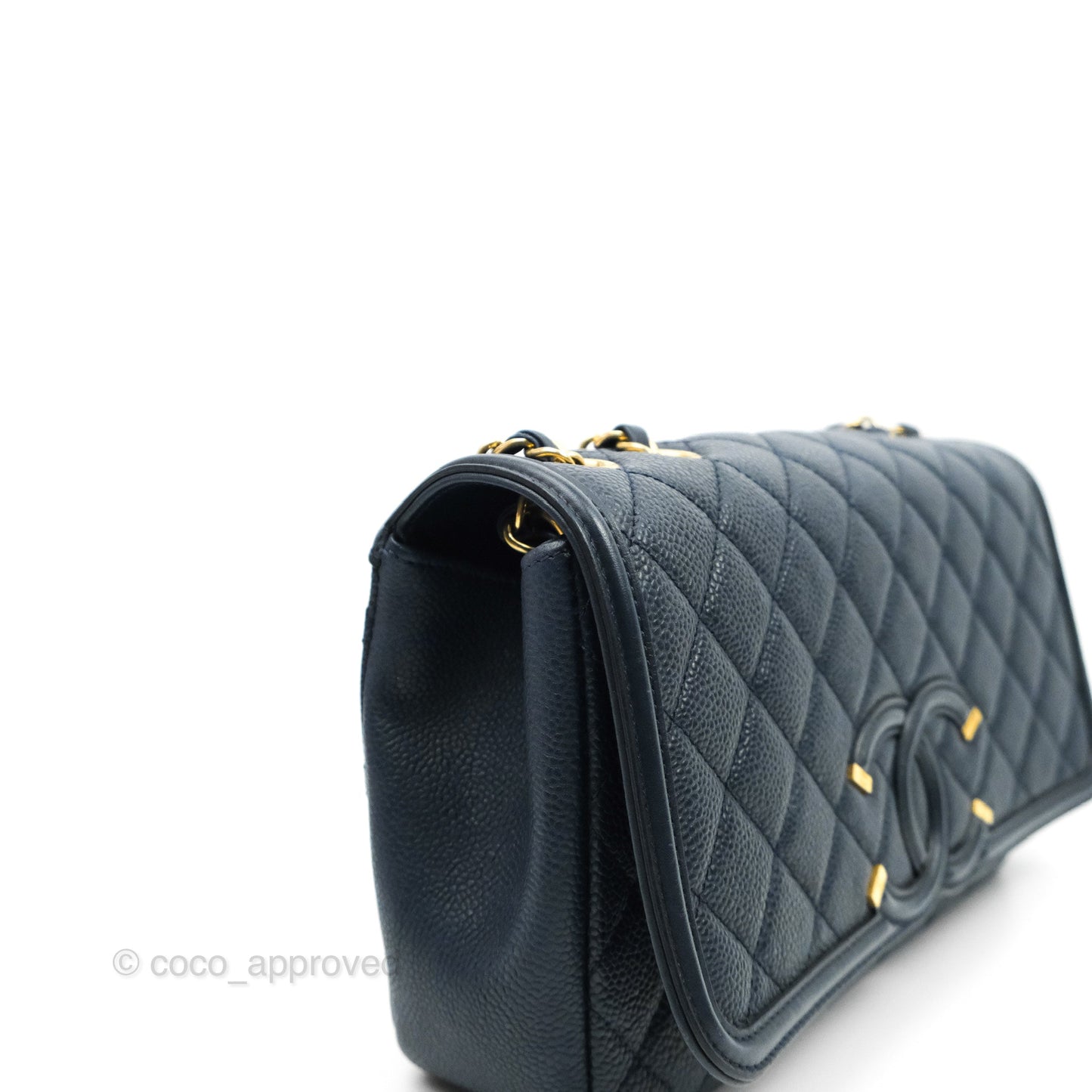Chanel Quilted Medium CC Filigree Flap Navy Caviar Aged Gold Hardware