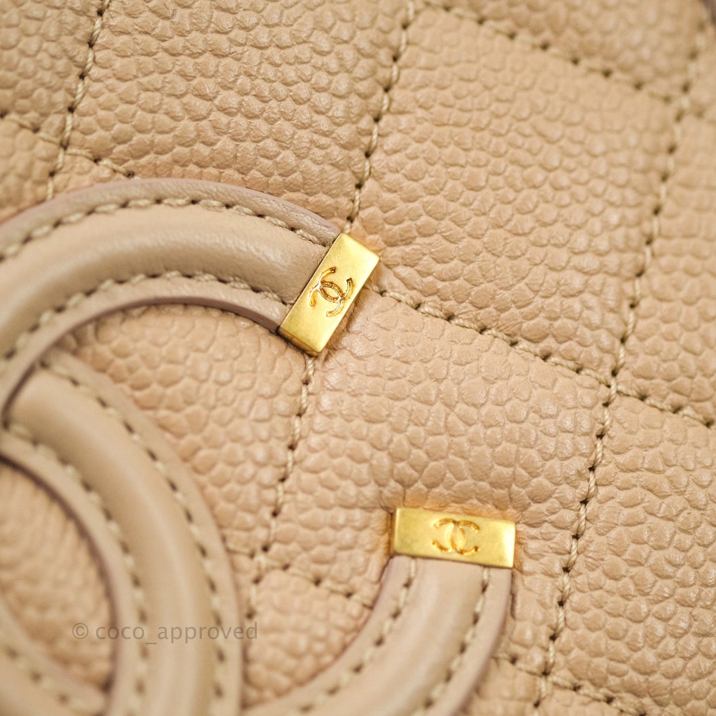 Chanel Quilted Small CC Filigree Vanity Case Beige Beige Caviar