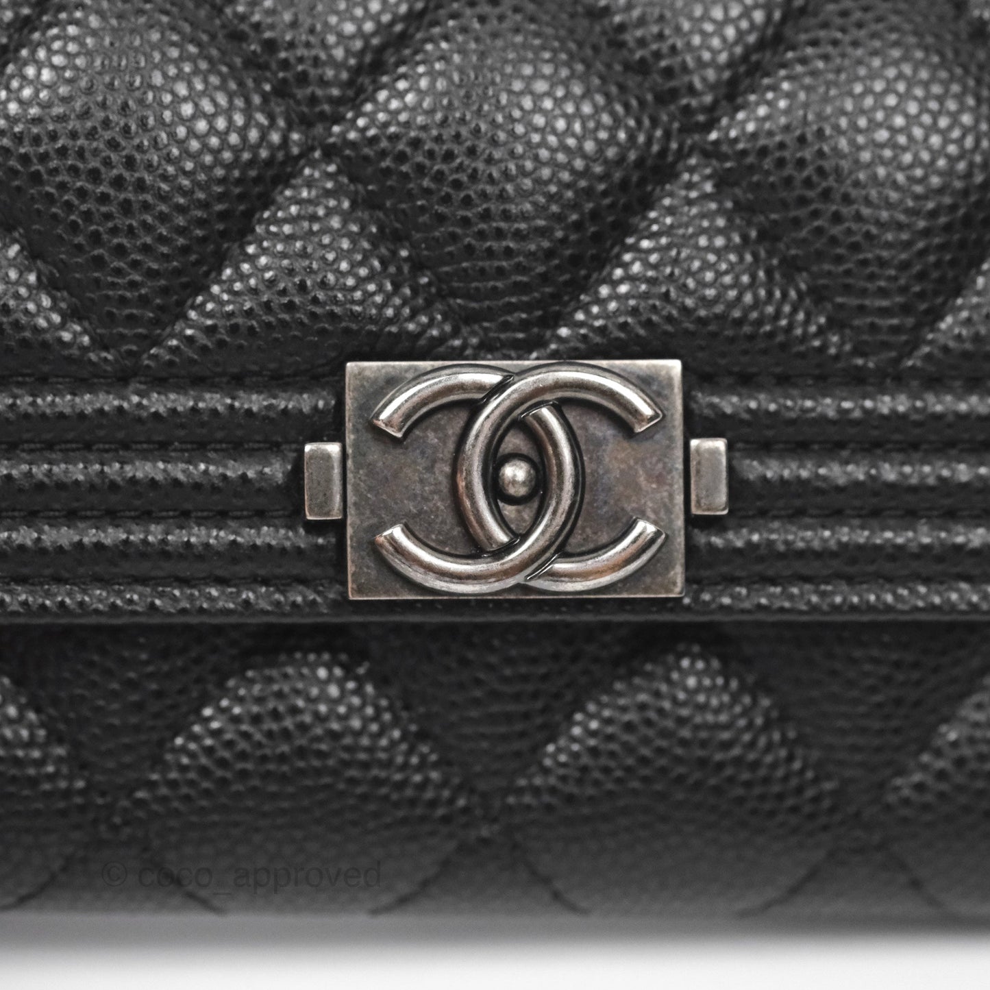 Chanel Quilted Boy Flap Card Holder Black Caviar Ruthenium Hardware