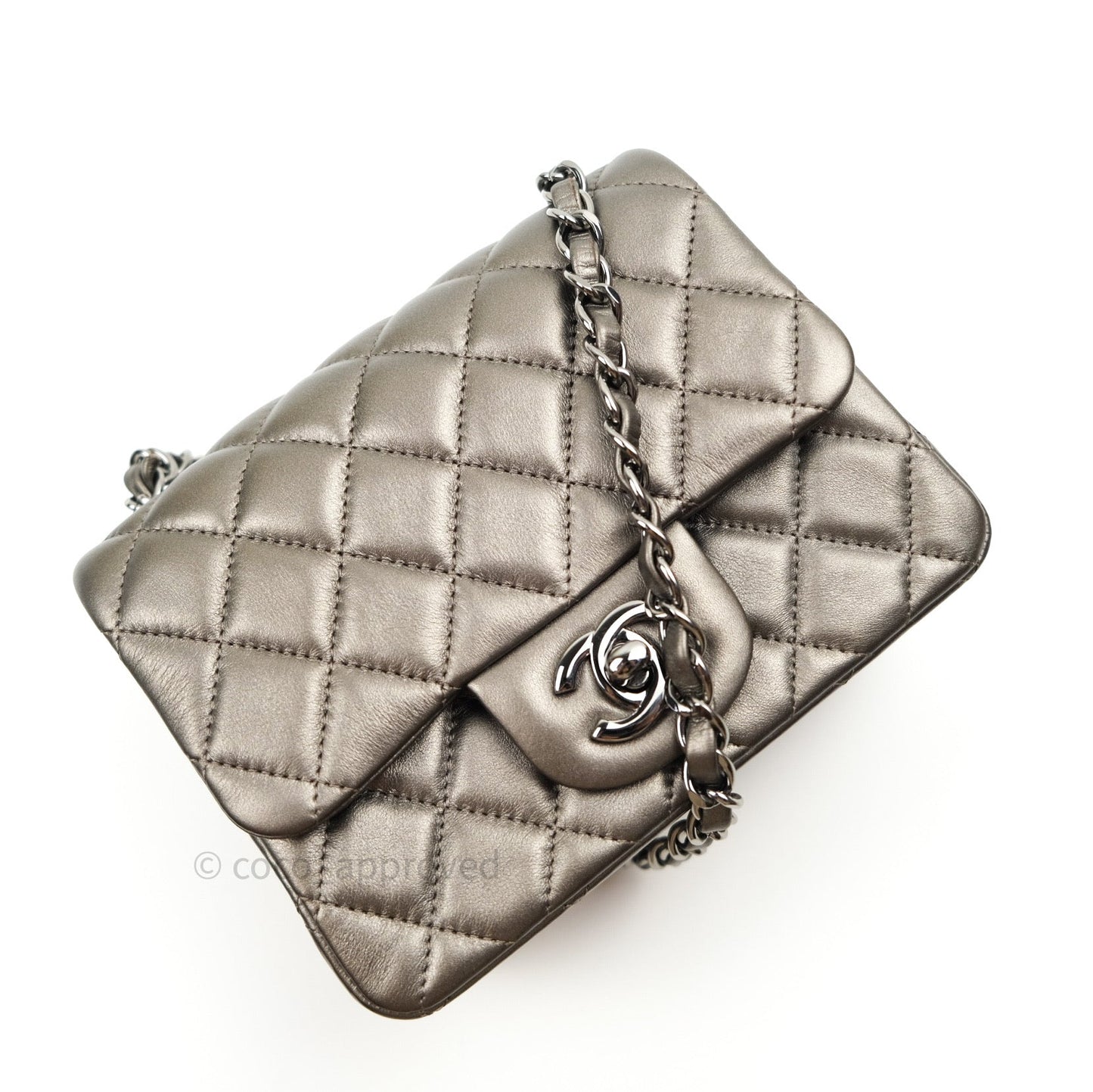 Chanel Mini Square Metallic Dark Grey Lambskin Dark Silver Hardware