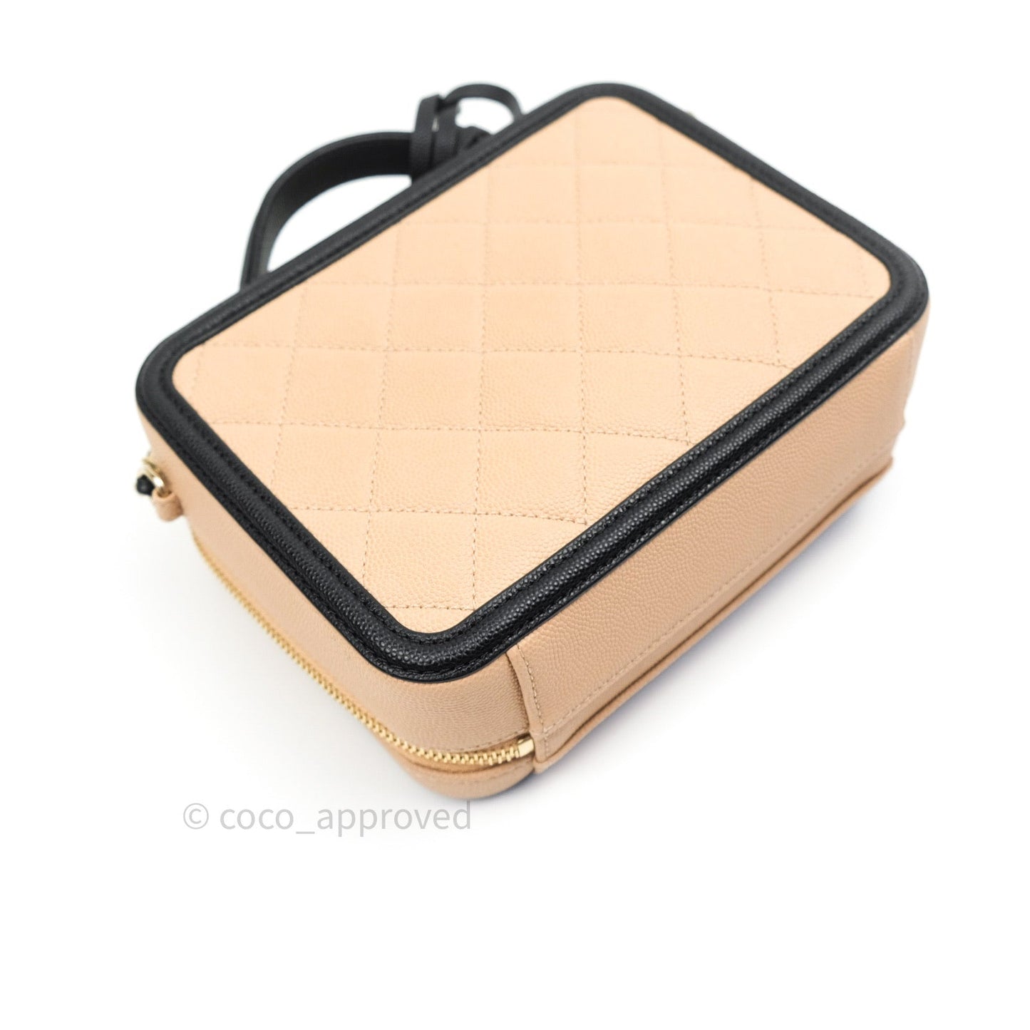 Chanel Quilted New Small CC Filigree Vanity Case Beige Caviar Gold Hardware