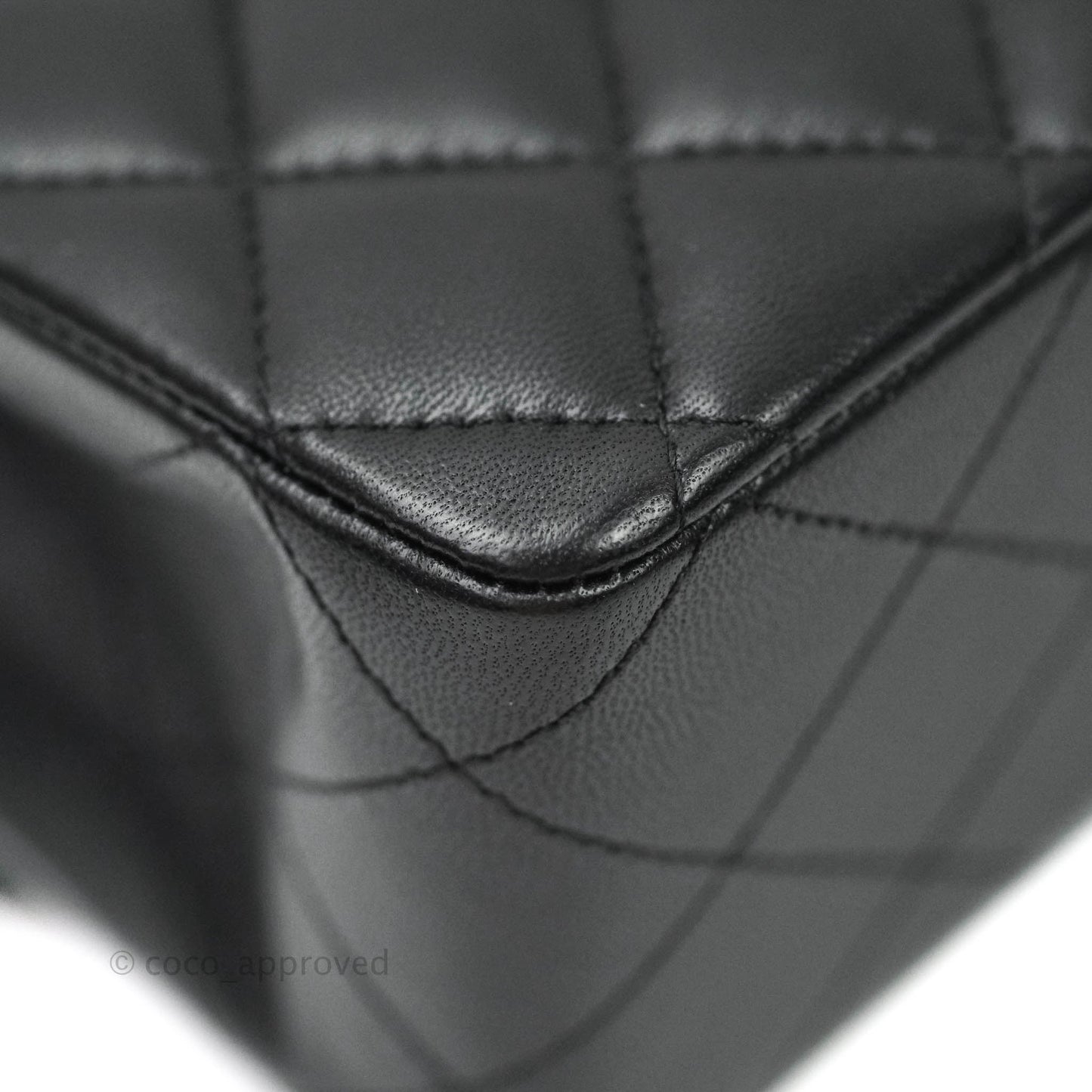 Chanel Classic M/L Medium Double Flap Bag Black Lambskin Silver Hardware