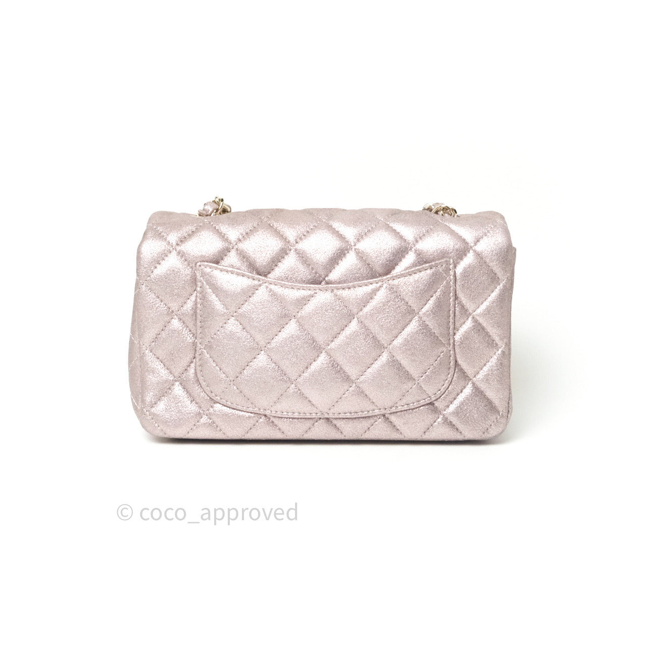Chanel Metallic Rose Gold Goatskin Quilted Mini Rectangular Flap 14B
