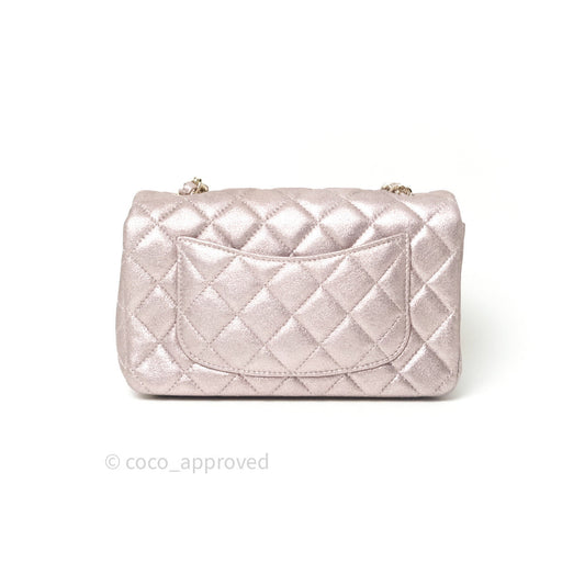 Chanel Metallic Rose Gold Goatskin Quilted Mini Rectangular Flap 14B